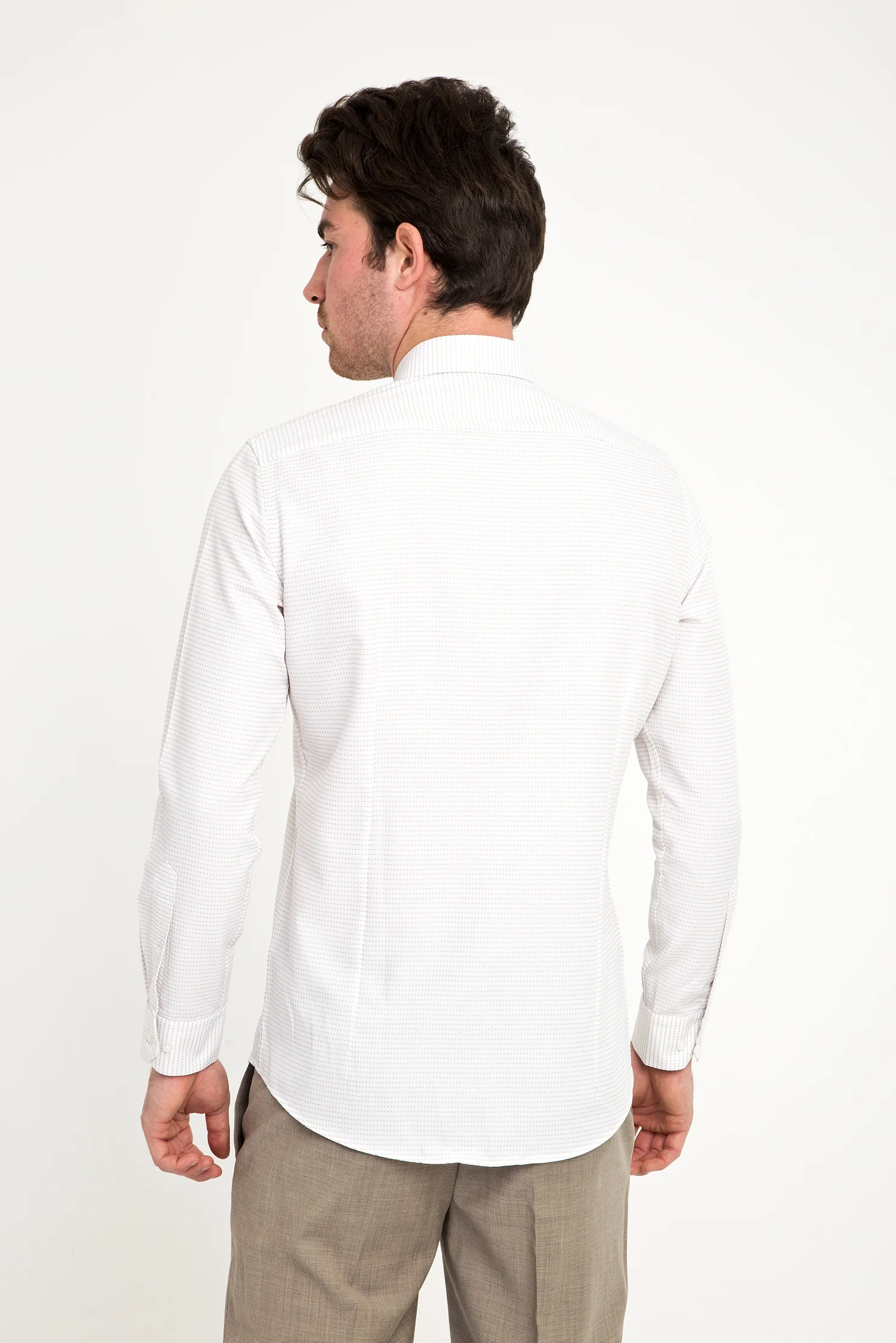 Açık Kahve Uzun Kol Slim Fit Dar Kesim Gömlek - Image 3