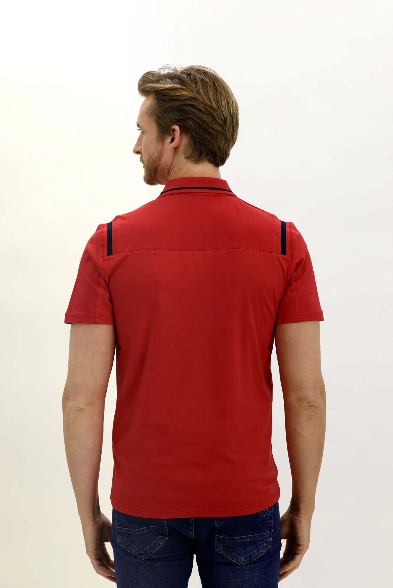 Açık Kırmızı Polo Yaka Slim Fit Dar Kesim Desenli Pamuk Tişört - Image 3