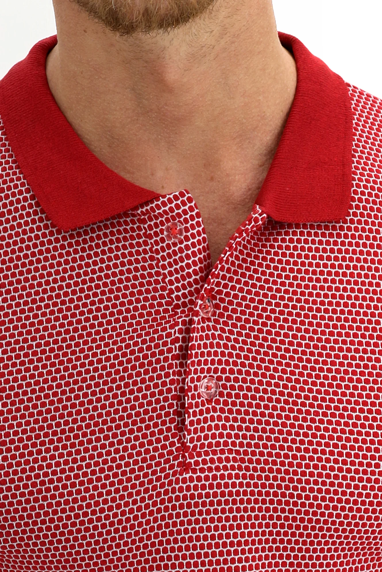 Açık Kırmızı Polo Yaka Slim Fit Dar Kesim Desenli Tişört - Image 3