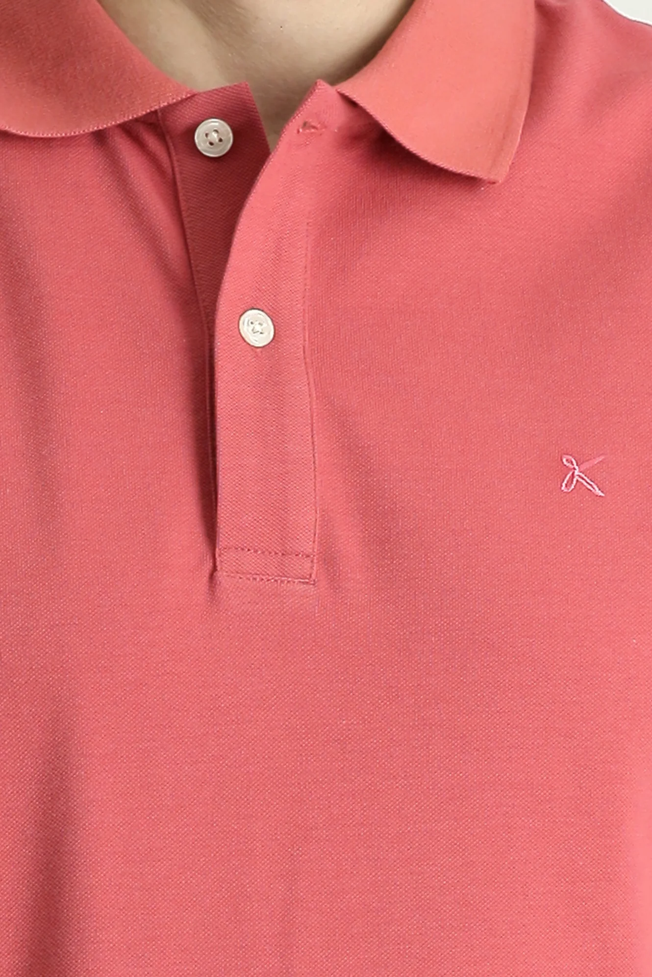 Açık Kırmızı Polo Yaka Slim Fit Dar Kesim Nakışlı Pamuk Tişört - Image 5