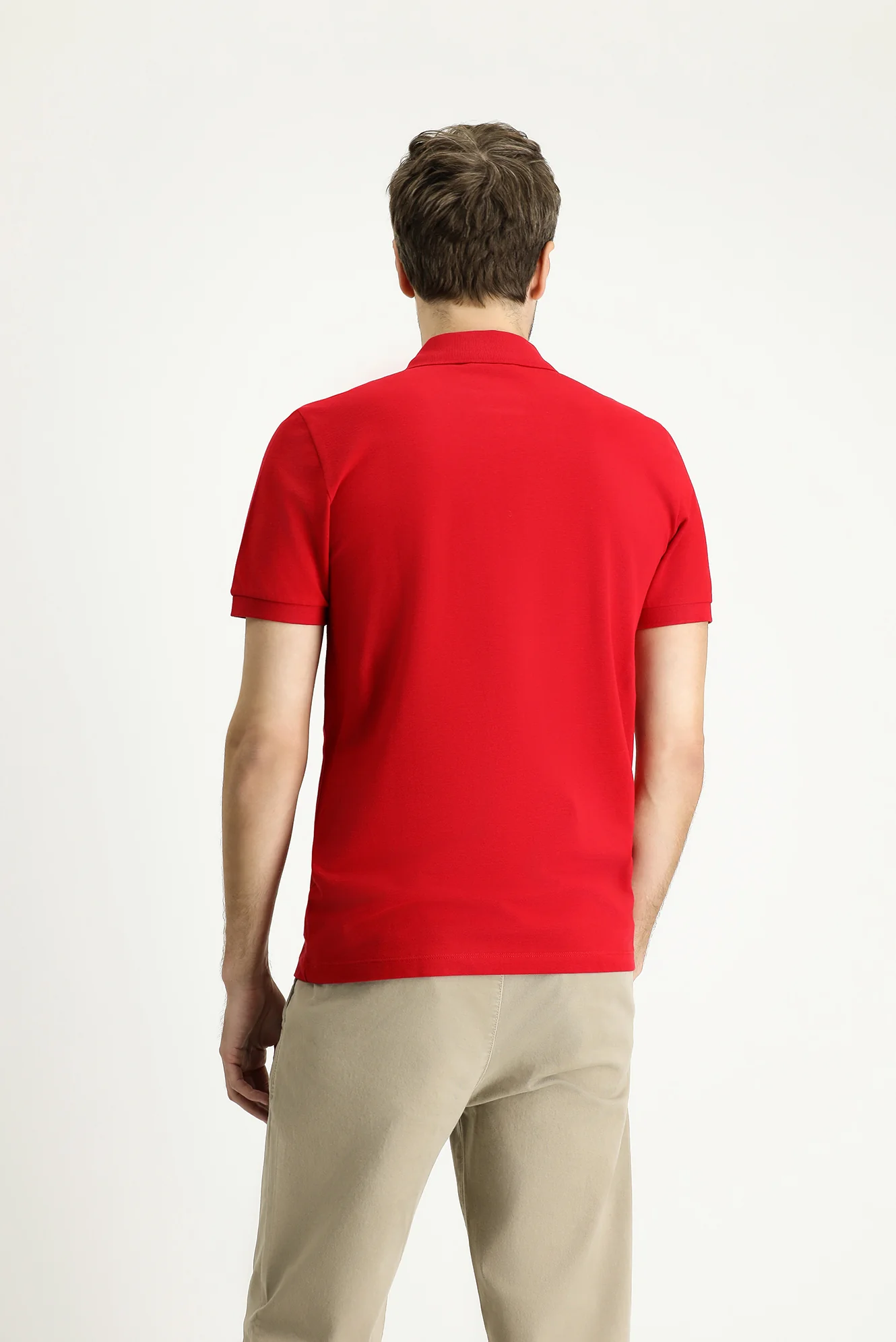 Açık Kırmızı Slim Fit Dar Kesim Nakışlı Pamuk Polo Yaka Tişört - Image 4