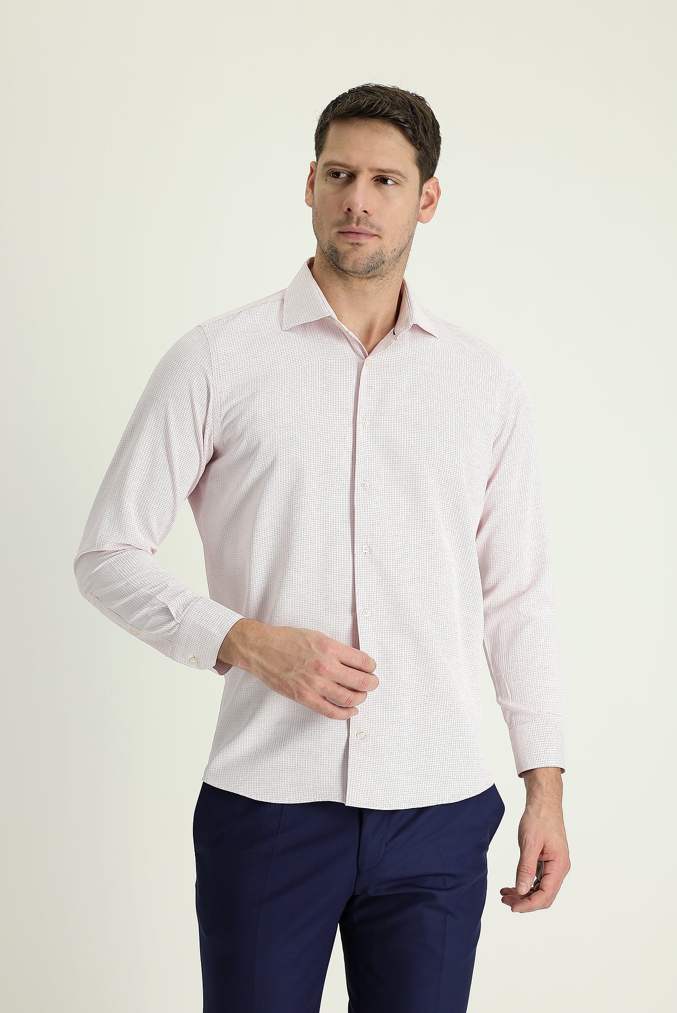 Açık Kırmızı Uzun Kol Slim Fit Dar Kesim Desenli Pamuklu Kolay Ütülenebilir Gömlek - Image 2