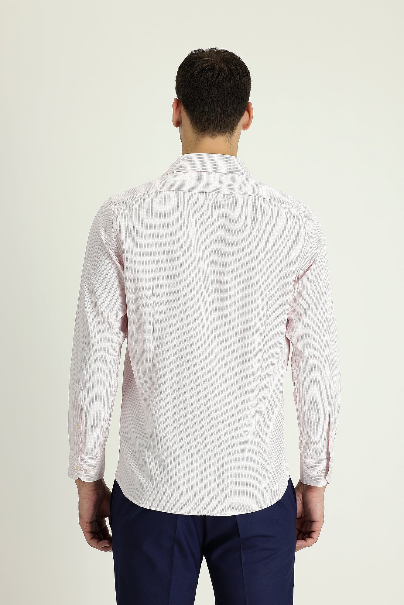 Açık Kırmızı Uzun Kol Slim Fit Dar Kesim Desenli Pamuklu Kolay Ütülenebilir Gömlek - Image 3