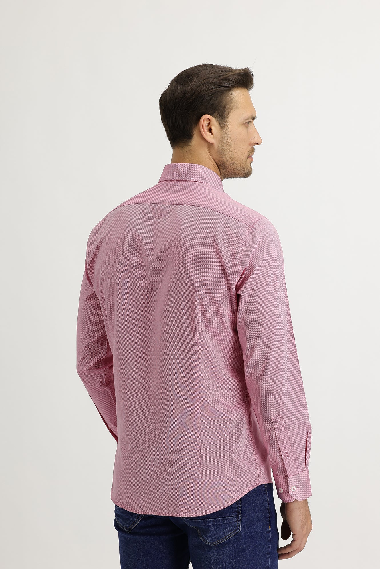 Açık Kırmızı Uzun Kol Slim Fit Dar Kesim Oxford Gömlek - Image 5