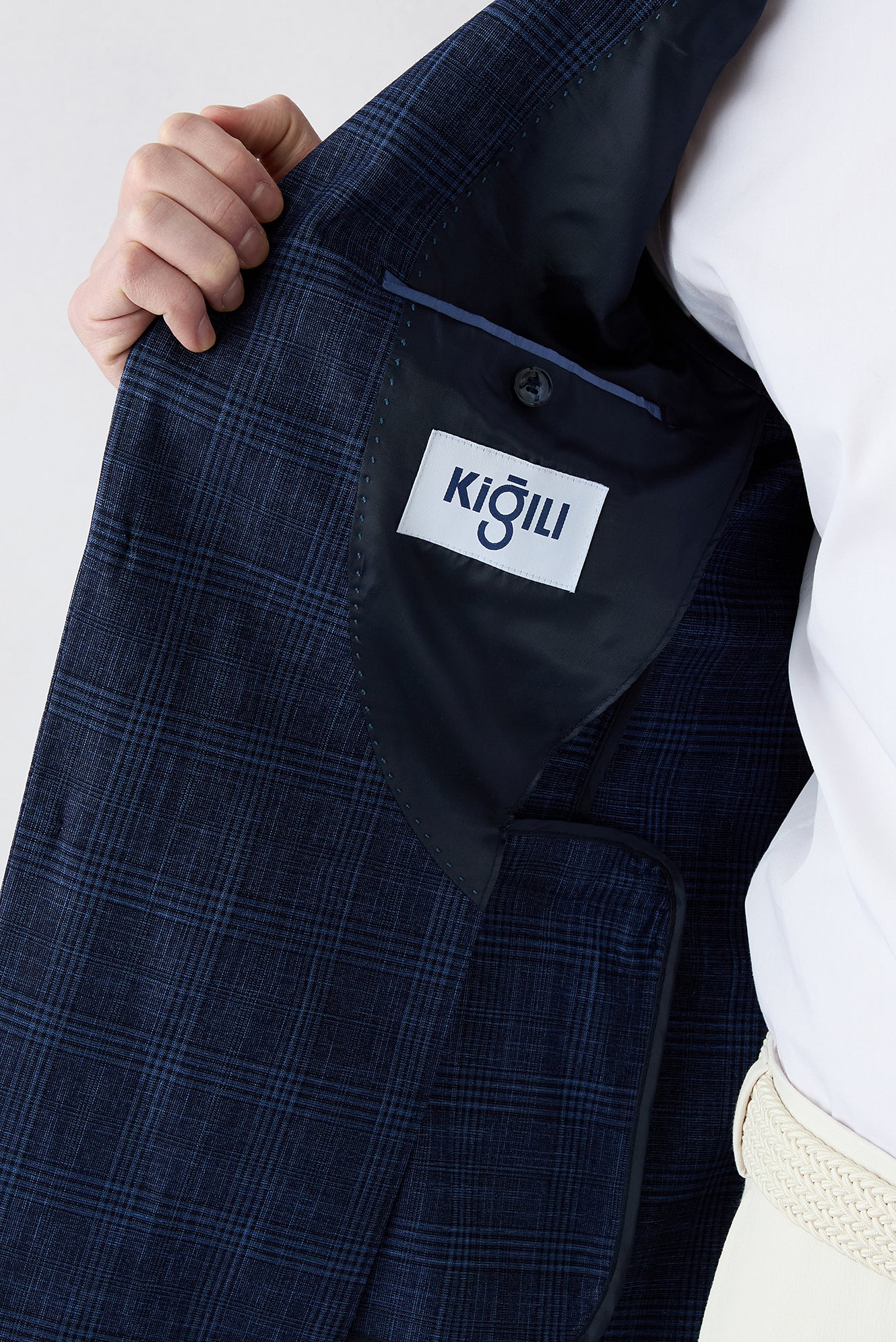 Açık Lacivert 6 Drop Regular Fit Standart Kesim Mono Yaka Klasik Ekose Ceket - Image 4