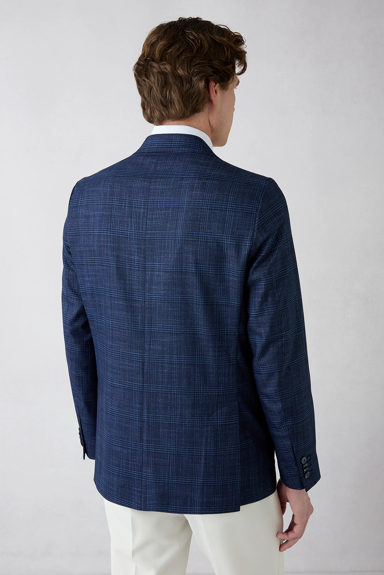 Açık Lacivert 7 Drop Slim Fit Dar Kesim Mono Yaka Klasik Ekose Ceket - Image 6