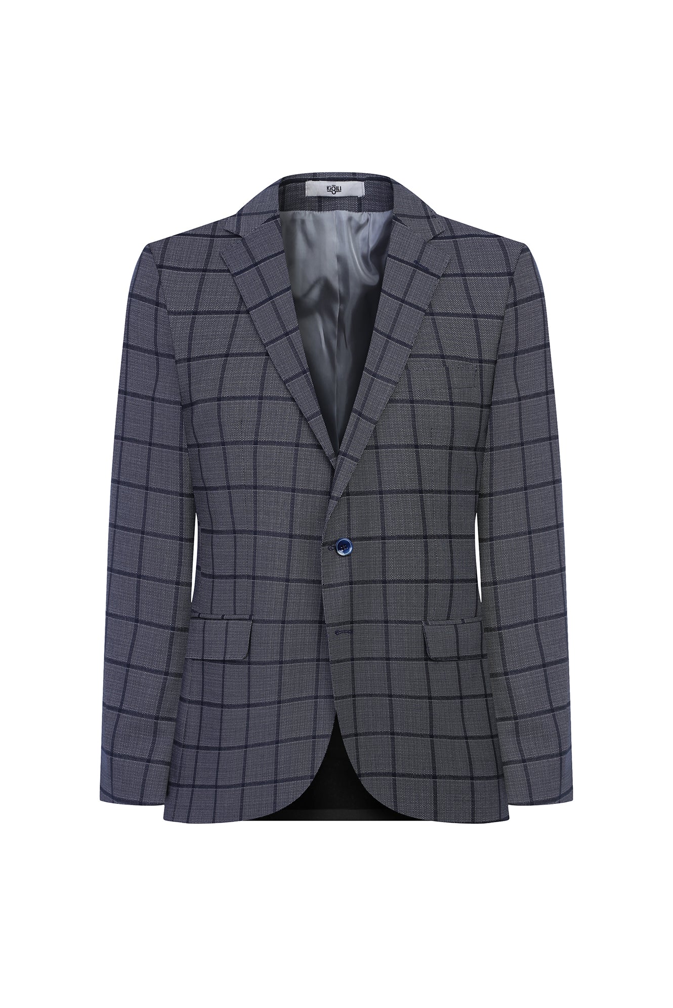 Açık Lacivert 6 Drop Regular Fit Standart Kesim Ekose Ceket