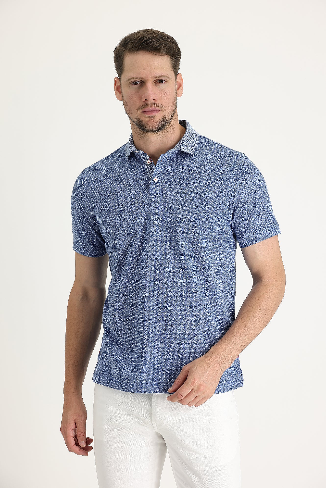 Açık Lacivert Polo Yaka Regular Fit Desenli Pamuk Tişört - Image 2