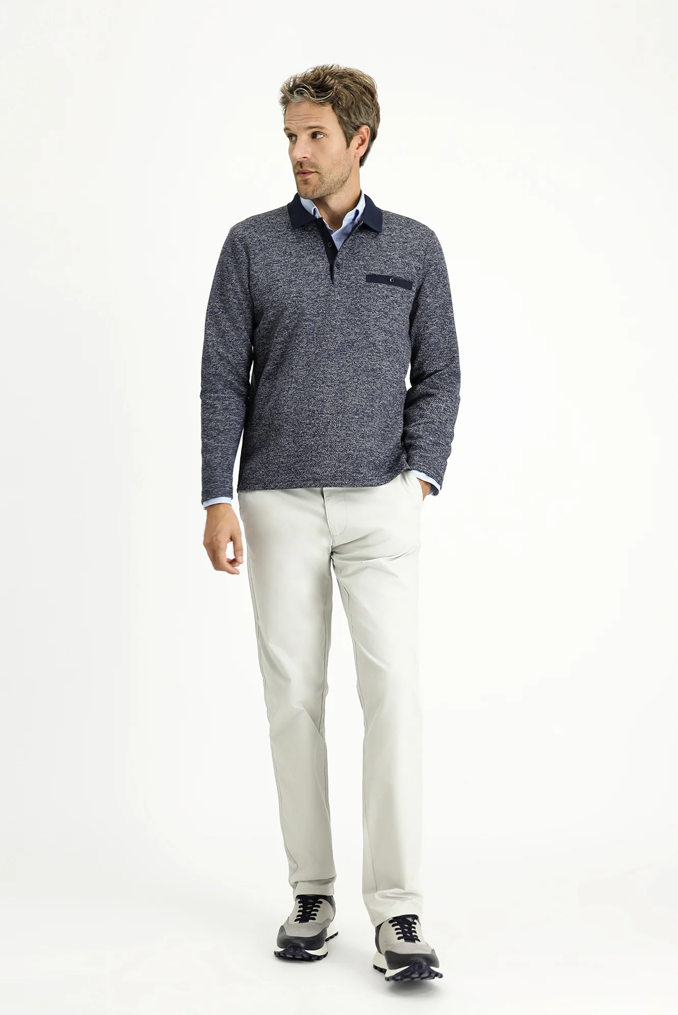 Açık Lacivert Polo Yaka Regular Fit Pamuklu Sweatshirt - Image 2