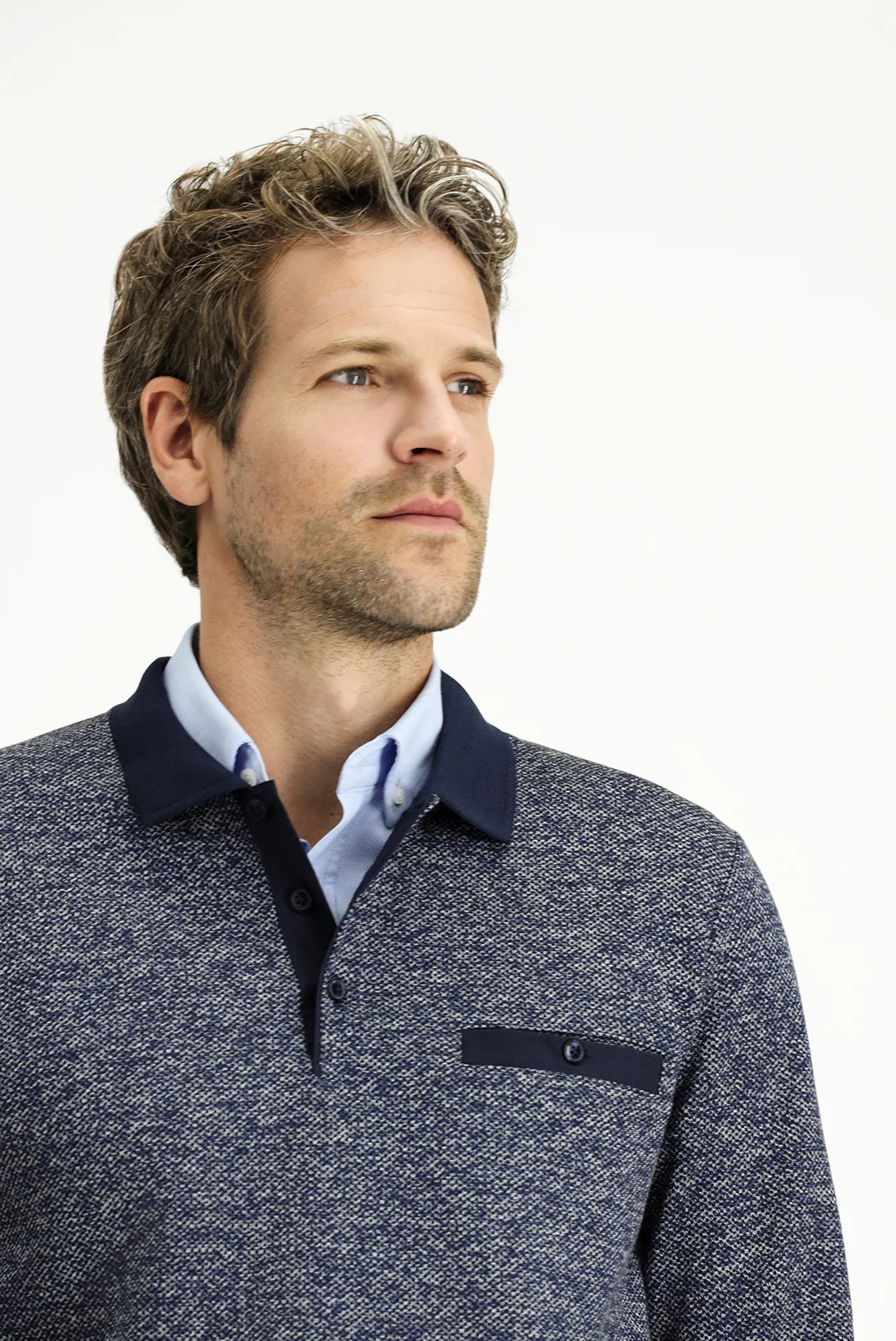 Açık Lacivert Polo Yaka Regular Fit Pamuklu Sweatshirt - Image 3
