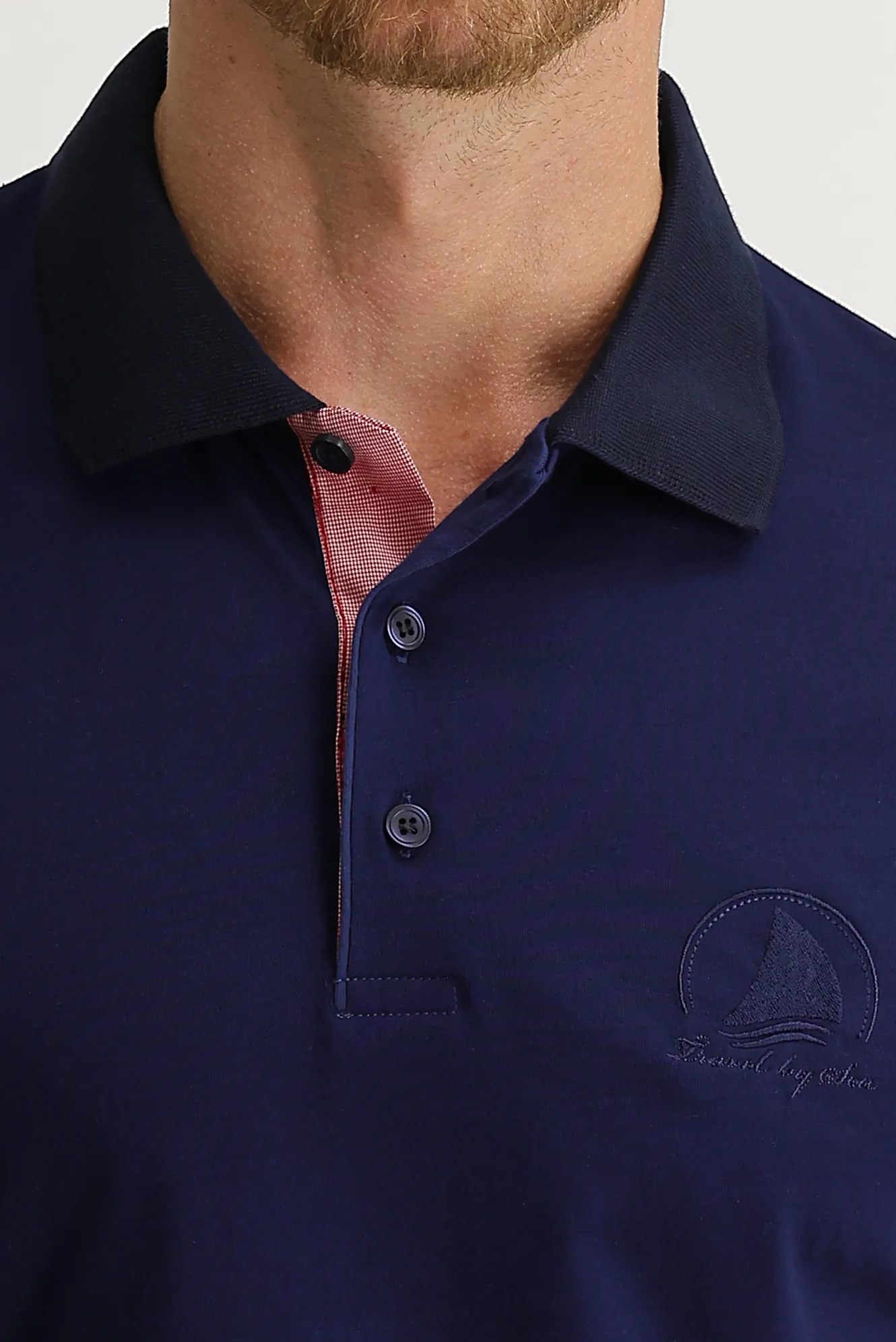Açık Lacivert Polo Yaka Slim Fit Dar Kesim Desenli Pamuk Tişört - Image 3