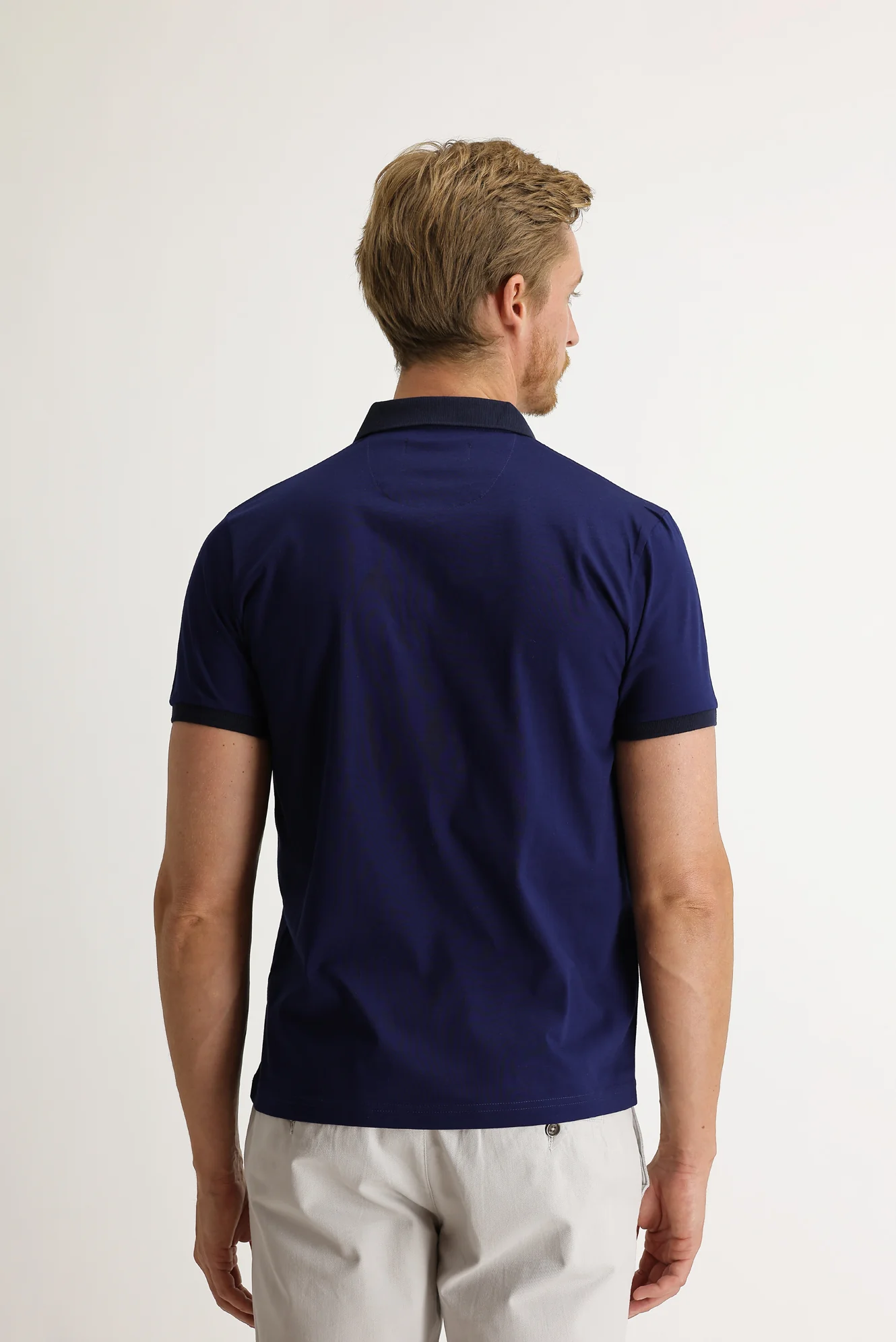 Açık Lacivert Polo Yaka Slim Fit Dar Kesim Desenli Pamuk Tişört - Image 4