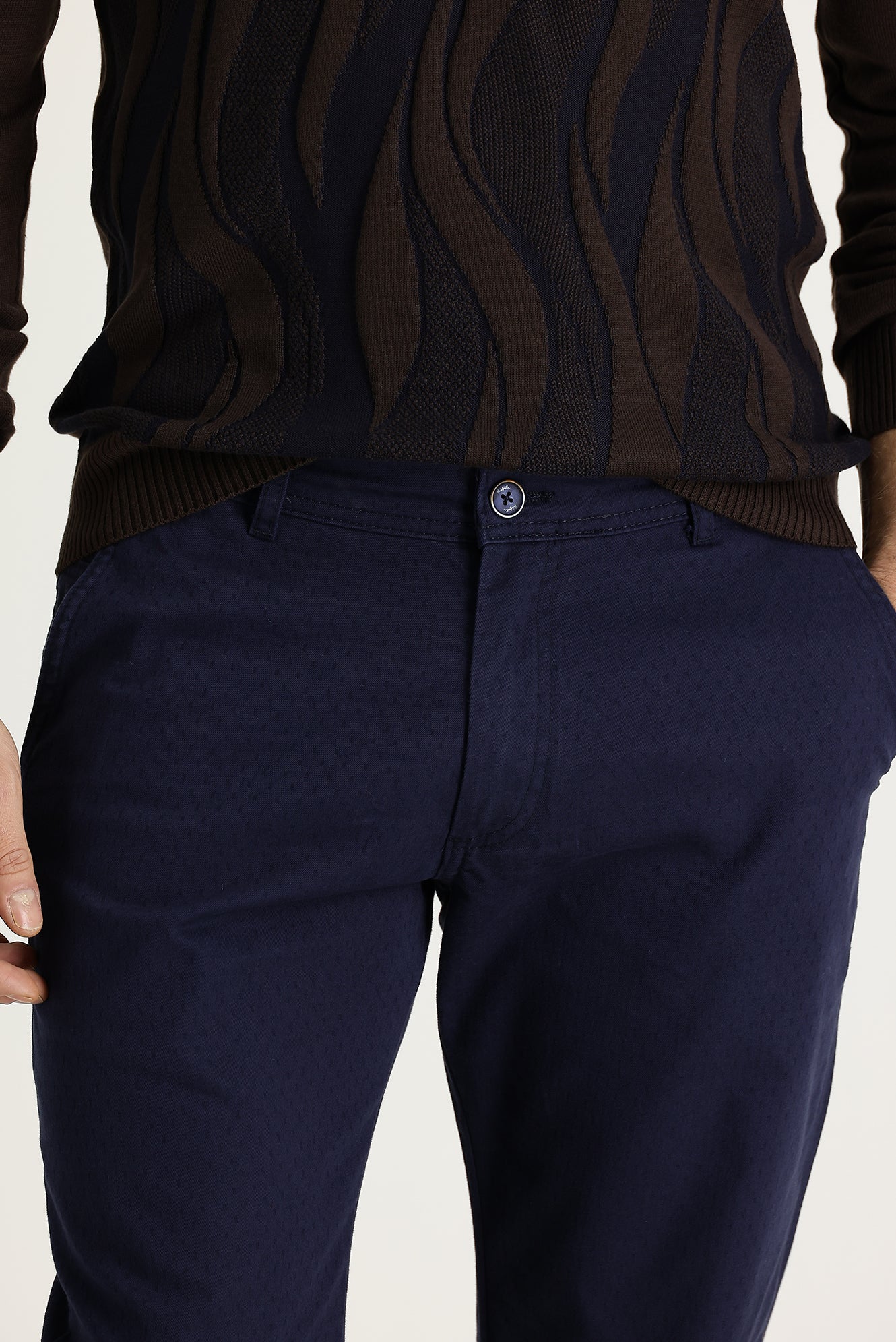 Açık Lacivert Regular Fit Standart Kesim Desenli Likralı Kanvas / Chino Pantolon - Image 2