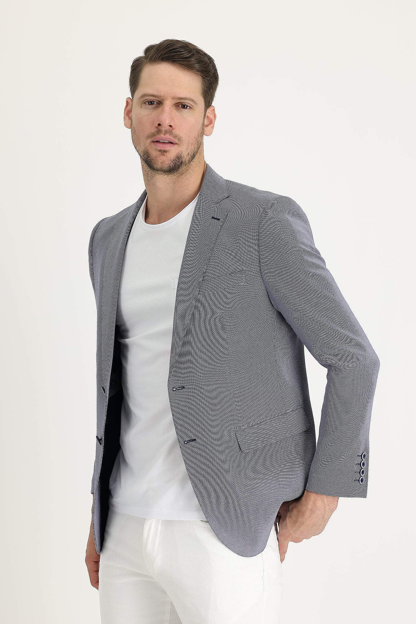 Açık Lacivert 6 Drop Regular Fit Standart Kesim Klasik Desenli Ceket - Image 2