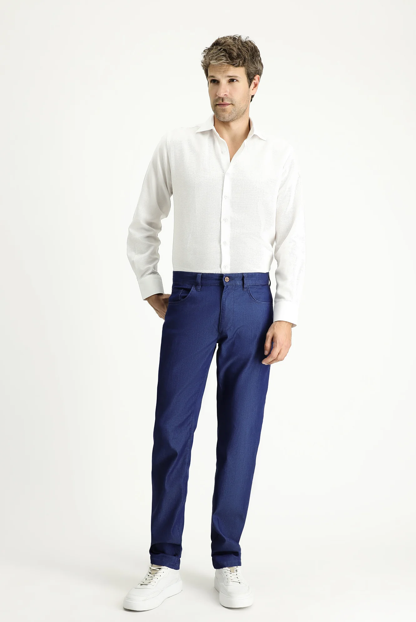 Açık Lacivert Regular Fit Standart Kesim Likralı Denim Look Pantolon