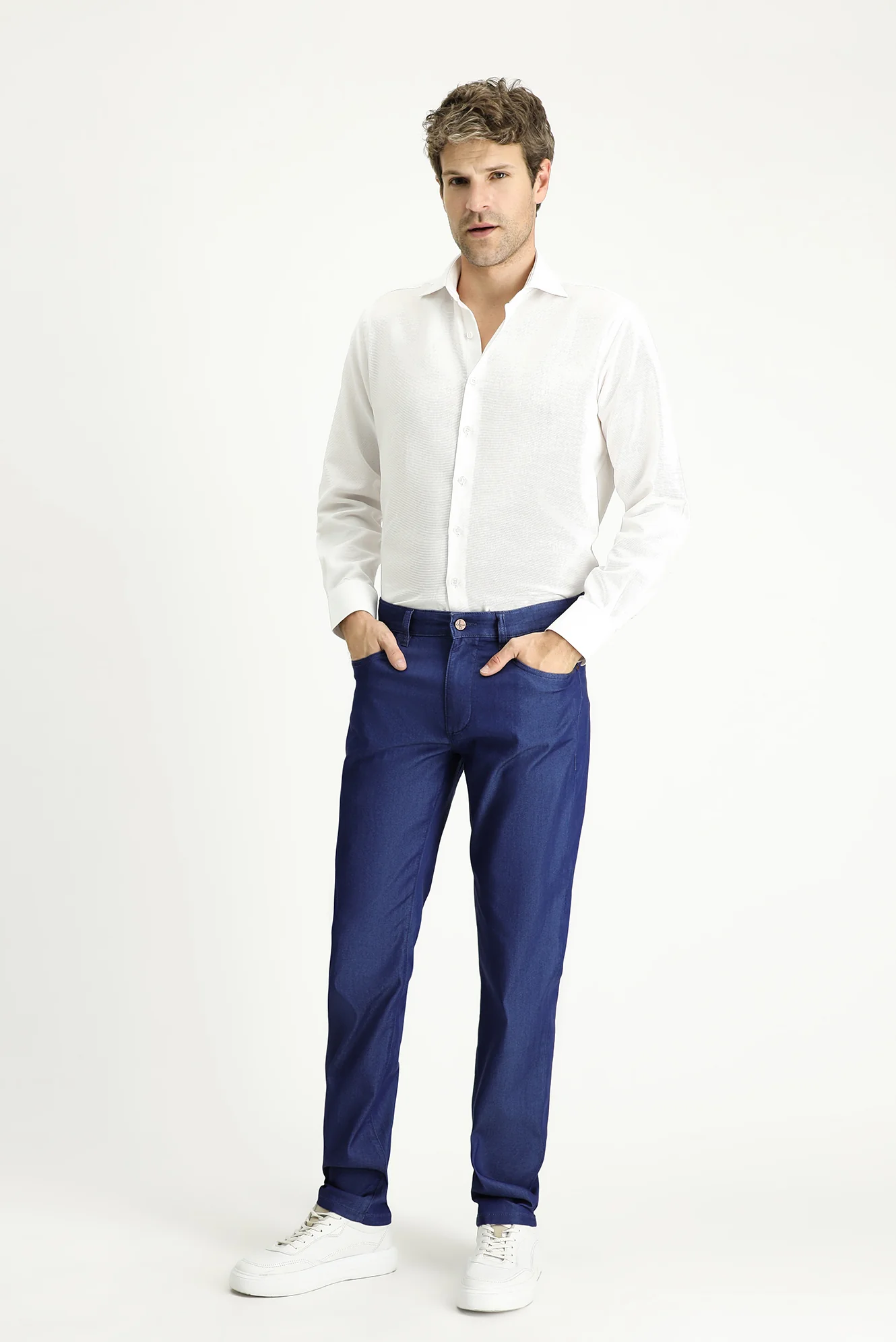 Açık Lacivert Regular Fit Standart Kesim Likralı Denim Look Pantolon - Image 2