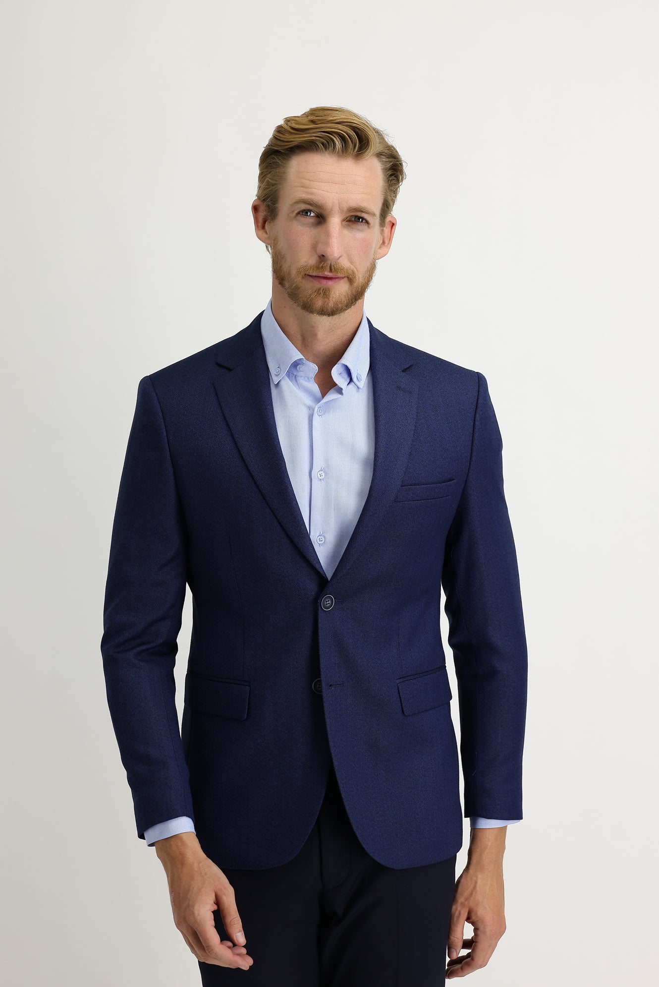 Açık Lacivert 7 Drop Slim Fit Dar Kesim Balık Sırtı Ceket - Image 2