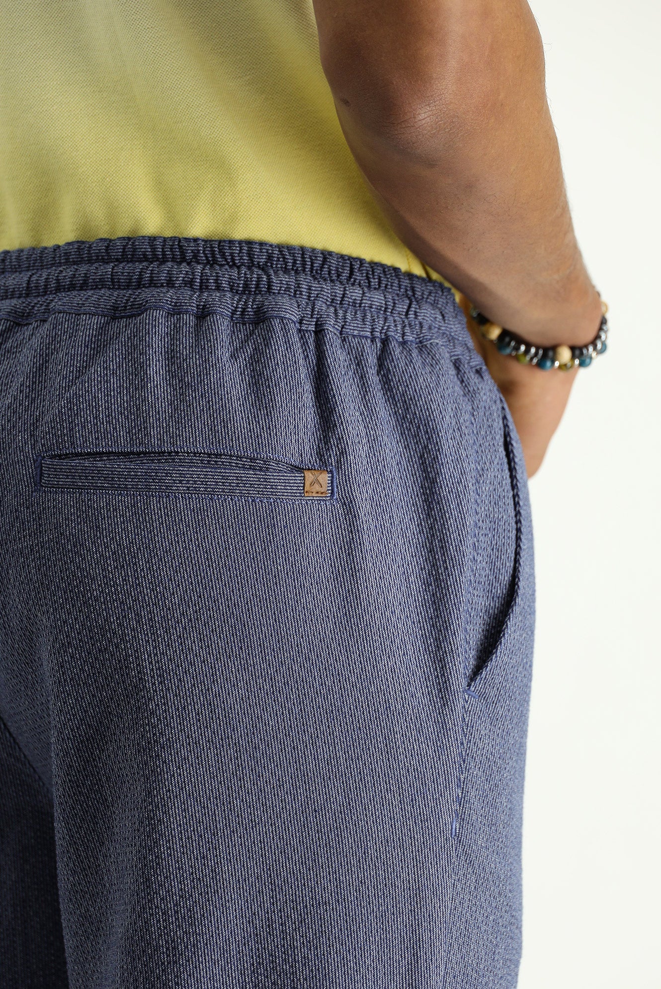 Açık Lacivert Slim Fit Dar Kesim Beli Lastikli İpli Desenli Likralı Pantolon - Image 6