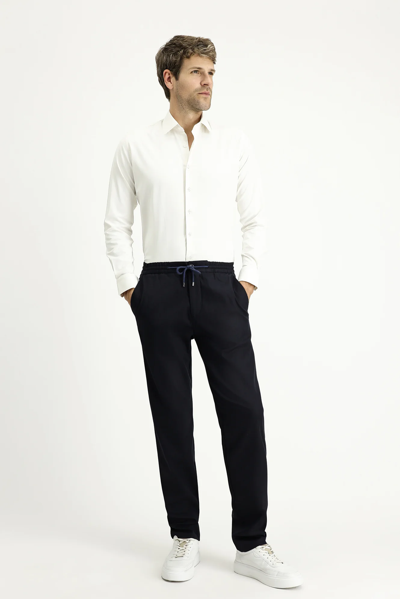Açık Lacivert Slim Fit Dar Kesim Beli Lastikli İpli Likralı Jogger Pantolon
