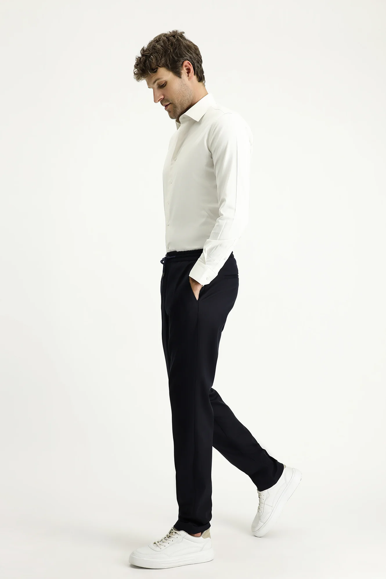 Açık Lacivert Slim Fit Dar Kesim Beli Lastikli İpli Likralı Jogger Pantolon - Image 2