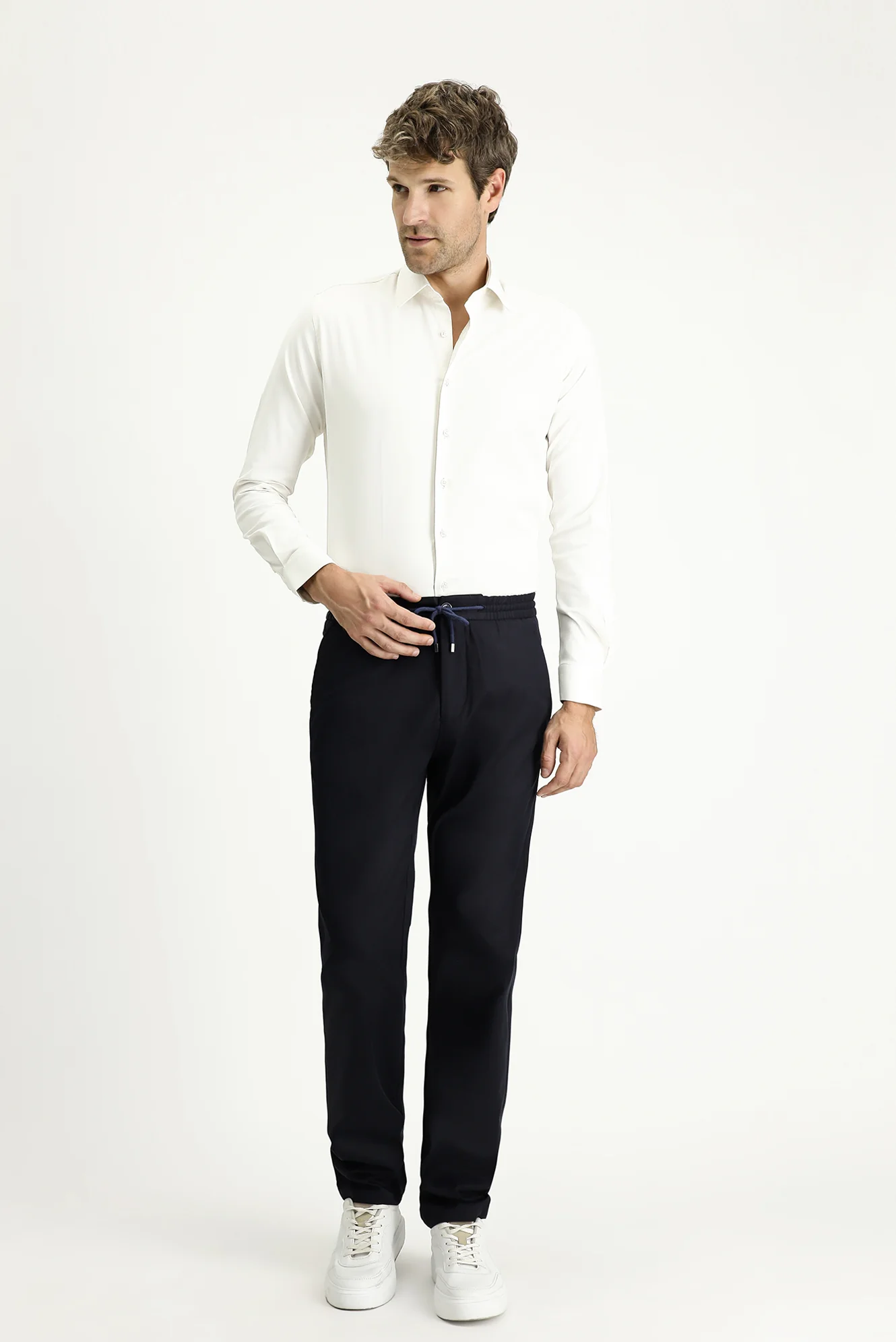 Açık Lacivert Slim Fit Dar Kesim Beli Lastikli İpli Likralı Jogger Pantolon - Image 3