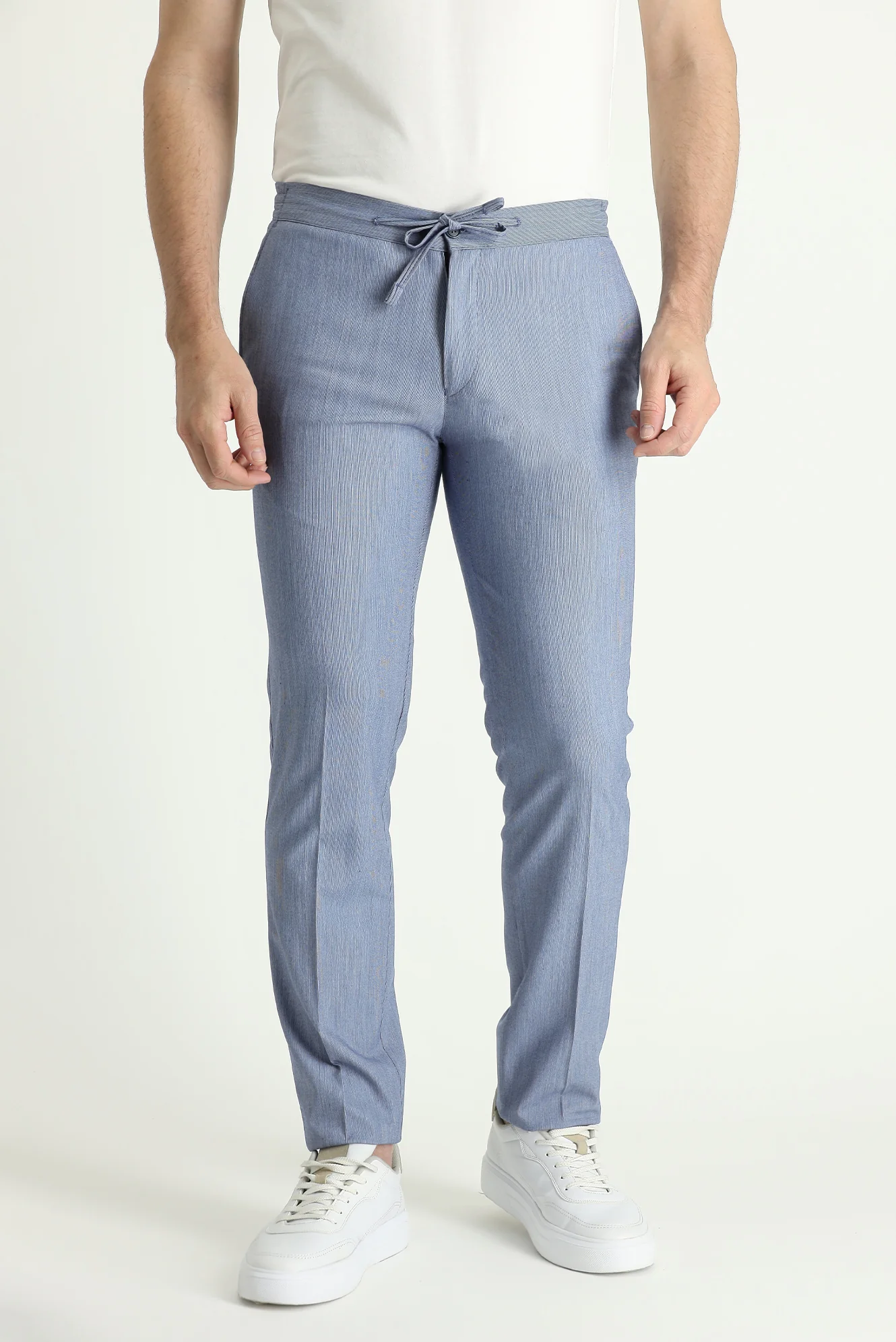 Açık Lacivert 7 Drop Slim Fit Dar Kesim Beli Lastikli İpli Takım Elbise - Image 4