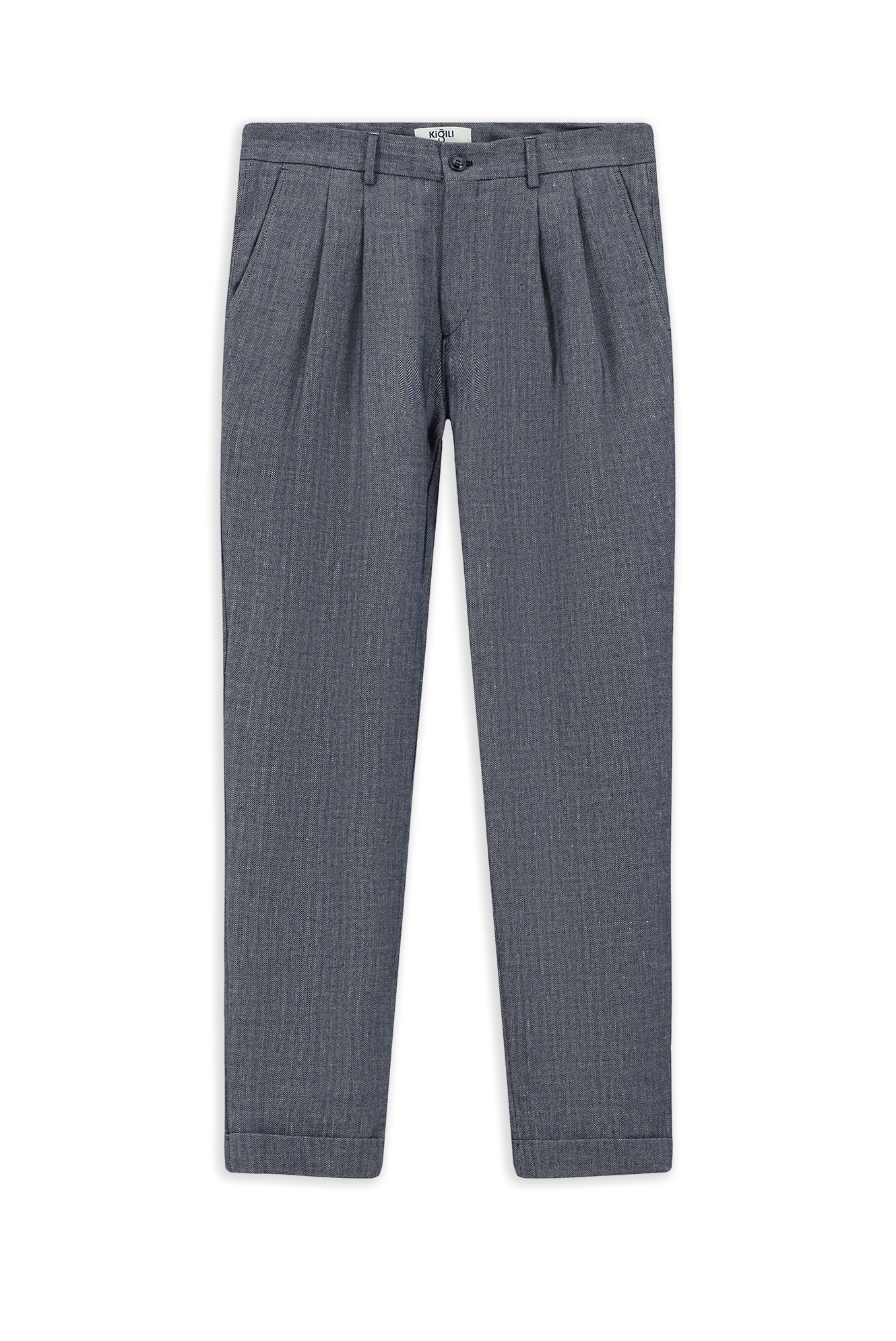 Açık Lacivert 7 Drop Slim Fit Dar Kesim Desenli Keten Karışımlı Pileli Klasik Kumaş Pantolon - Image 7