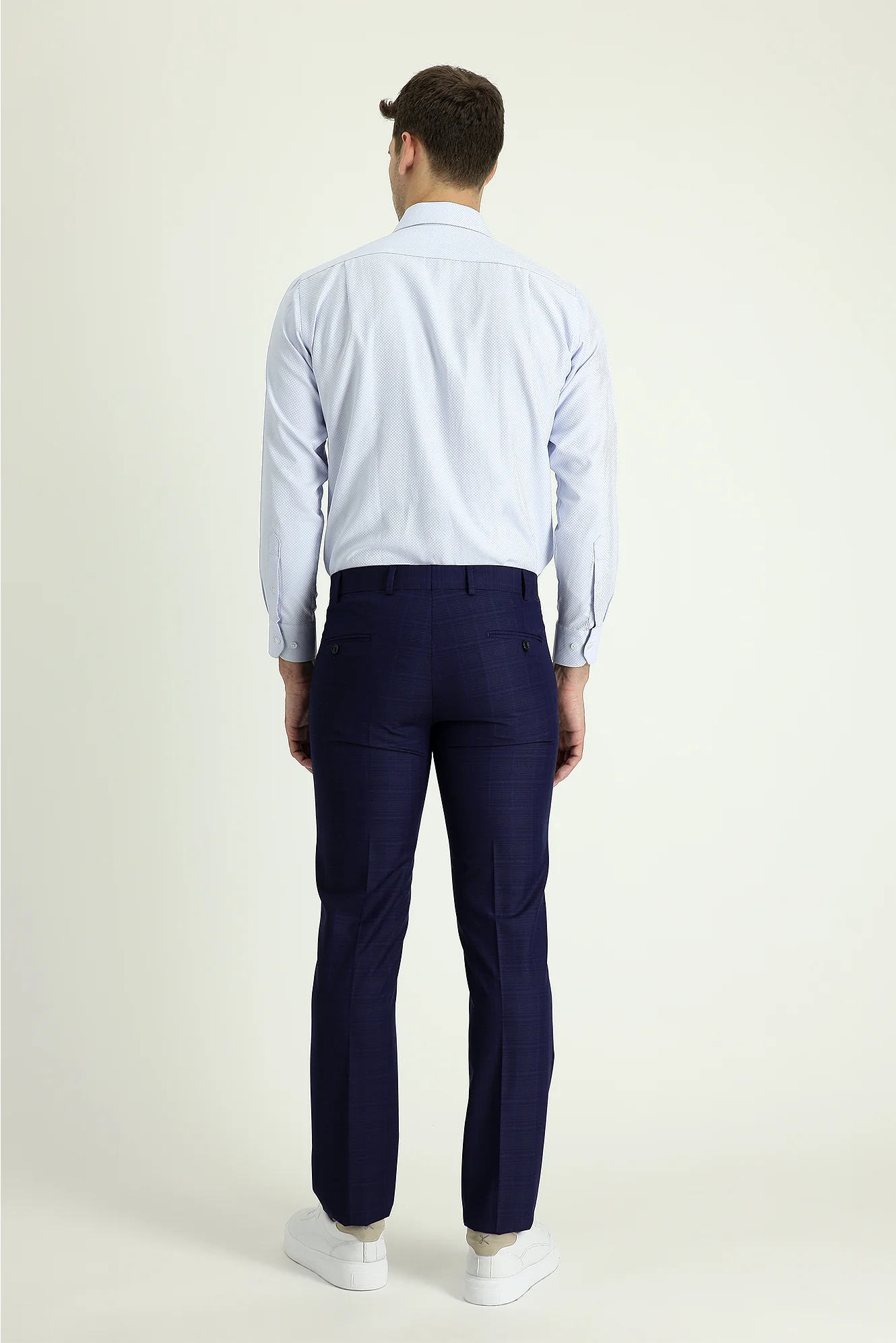 Açık Lacivert 7 Drop Slim Fit Dar Kesim Klasik Desenli Kumaş Pantolon - Image 3
