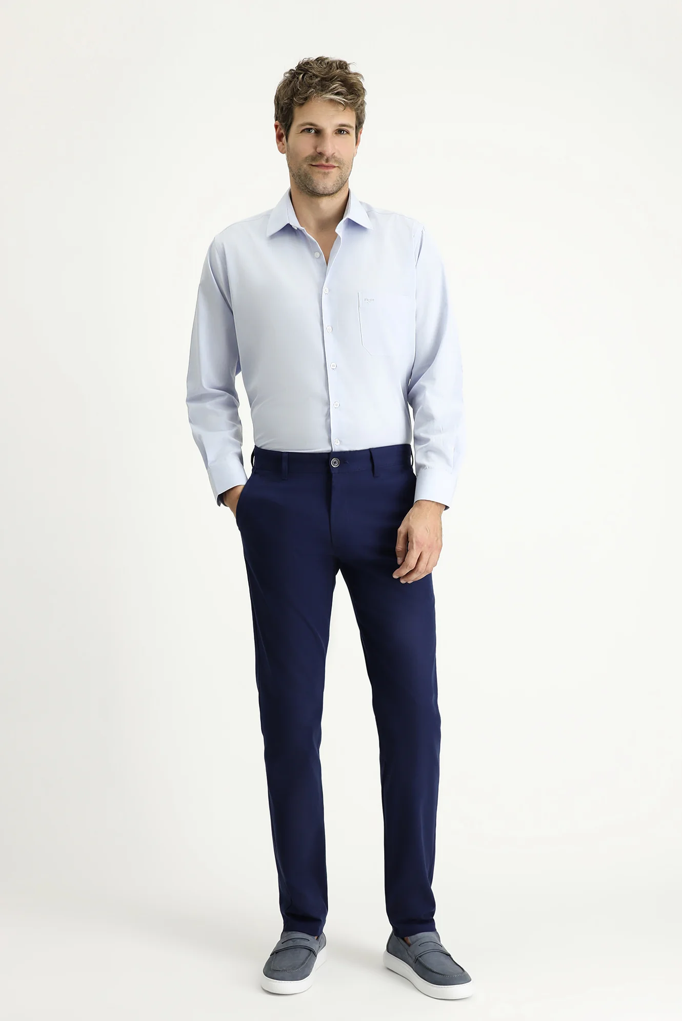 Açık Lacivert Slim Fit Dar Kesim Desenli Likralı Kanvas / Chino Pantolon