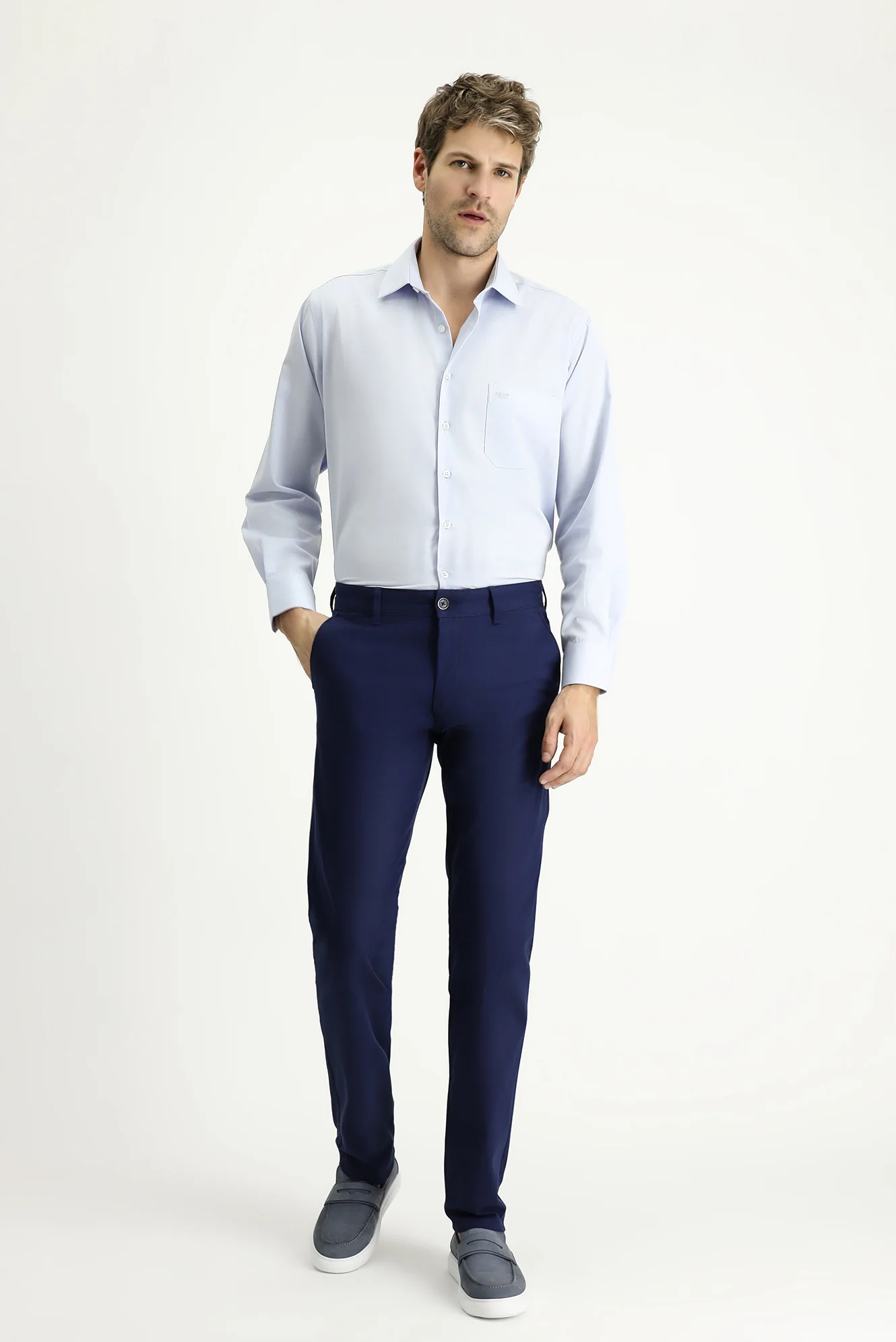 Açık Lacivert Slim Fit Dar Kesim Desenli Likralı Kanvas / Chino Pantolon - Image 2