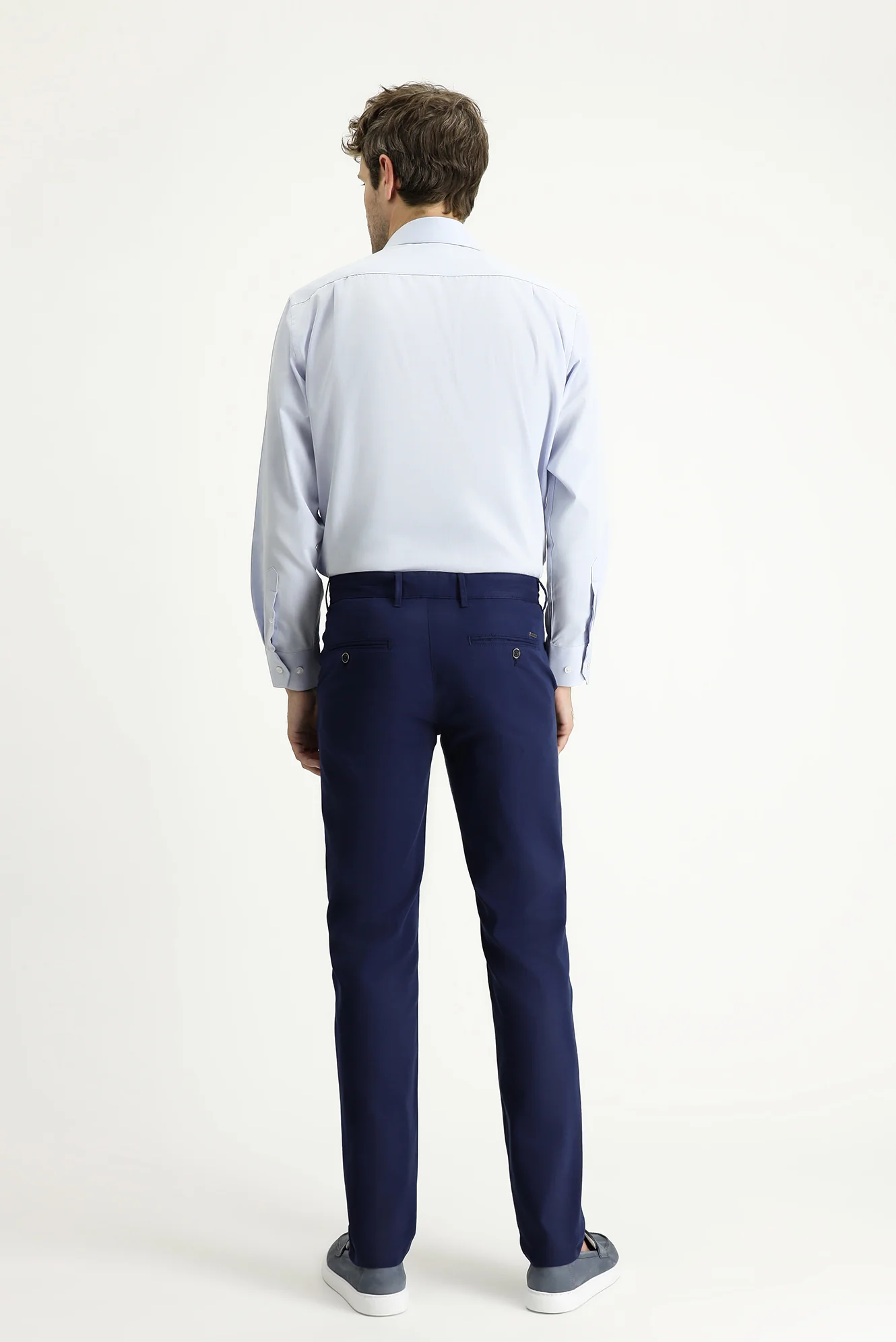 Açık Lacivert Slim Fit Dar Kesim Desenli Likralı Kanvas / Chino Pantolon - Image 4