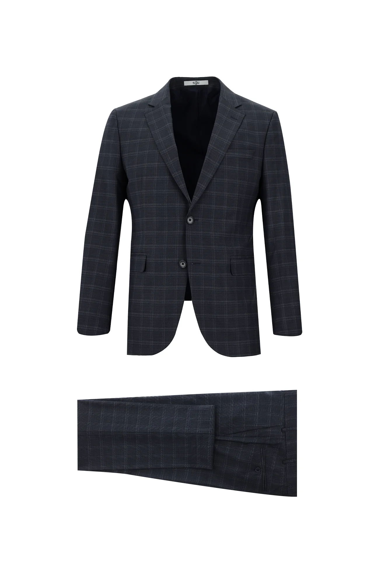 Açık Lacivert 7 Drop Slim Fit Dar Kesim Ekose Takım Elbise