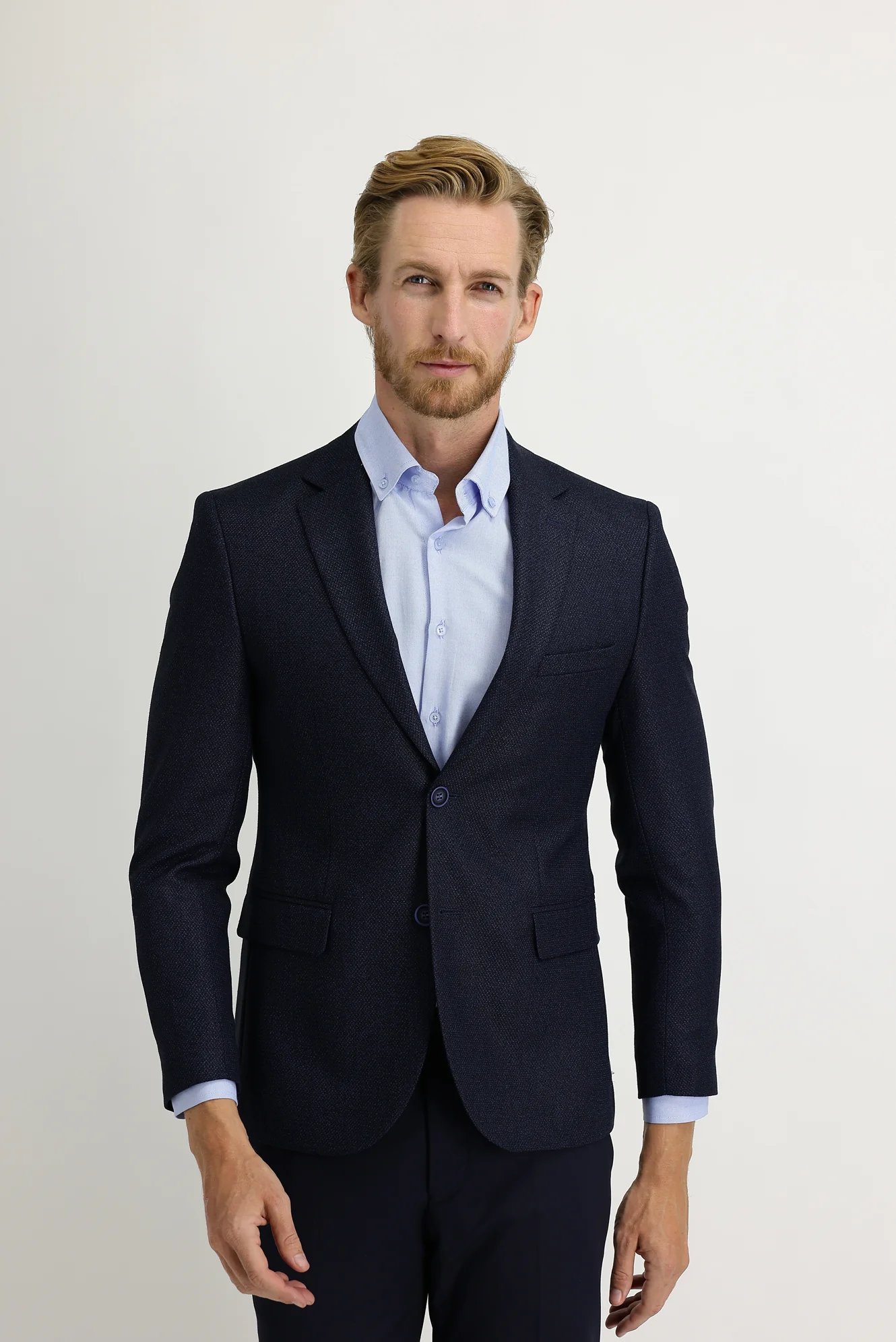 Açık Lacivert 7 Drop Slim Fit Dar Kesim Klasik Desenli Ceket - Image 2