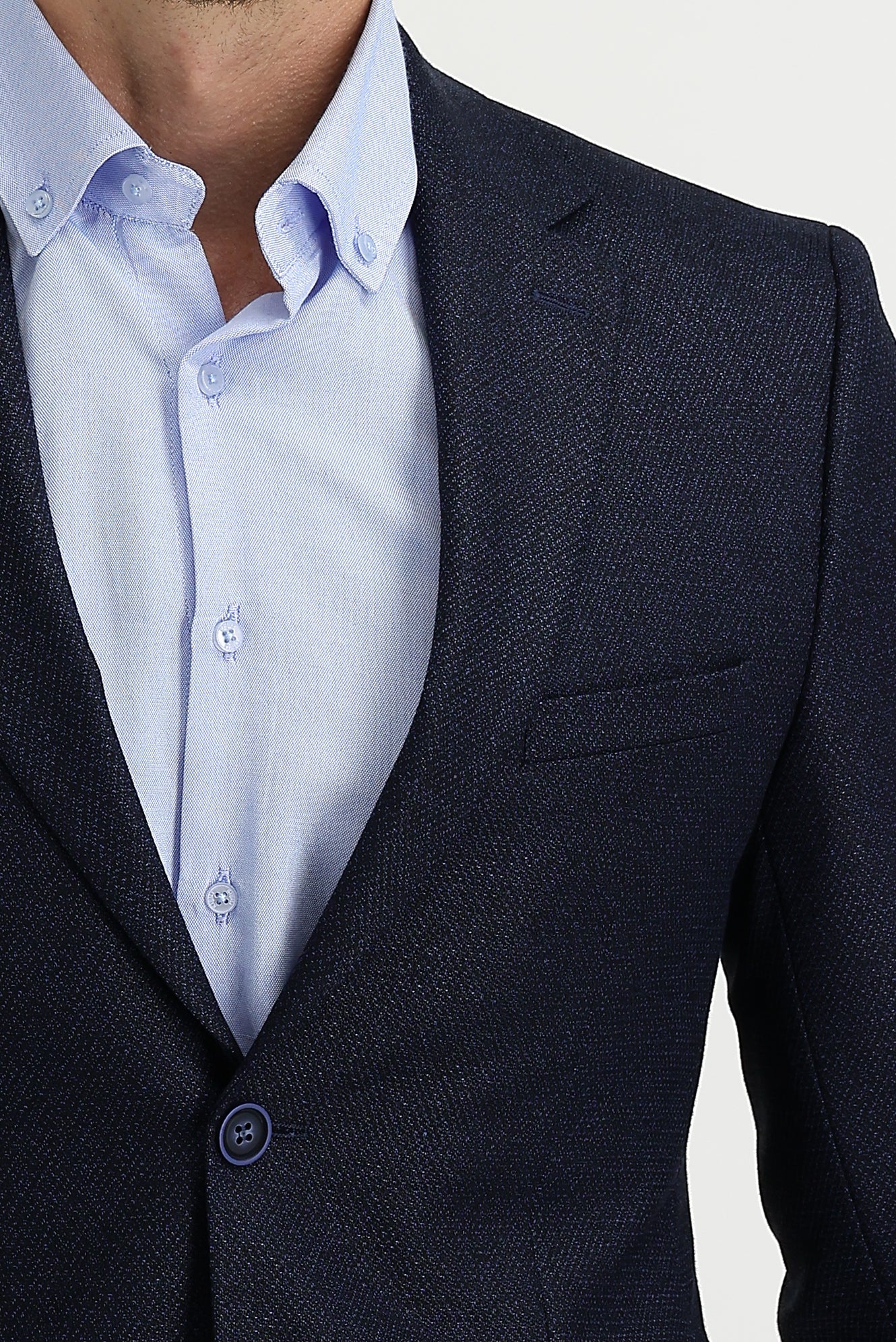 Açık Lacivert 7 Drop Slim Fit Dar Kesim Klasik Desenli Ceket - Image 3