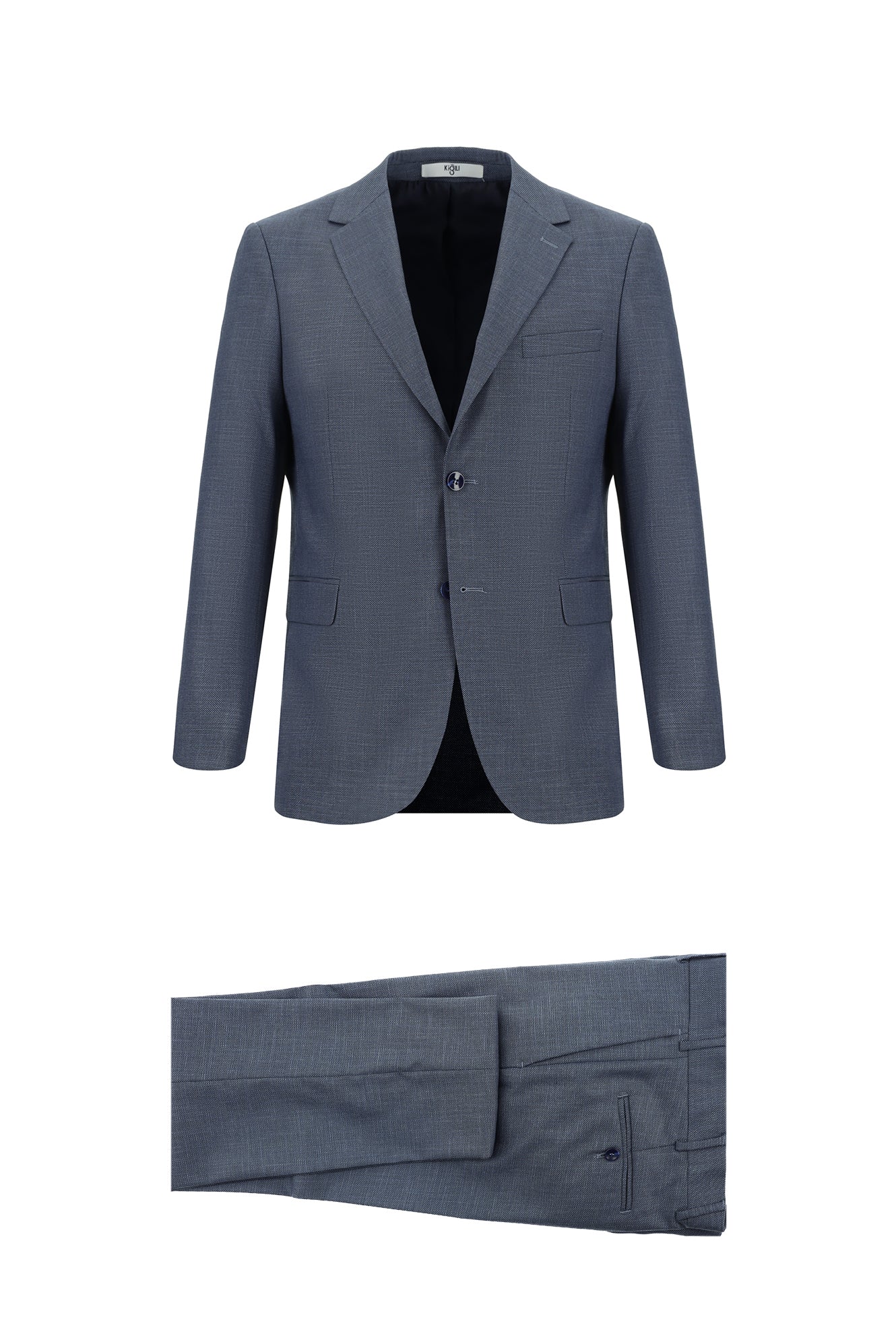 Açık Lacivert 7 Drop Slim Fit Dar Kesim Desenli Takım Elbise