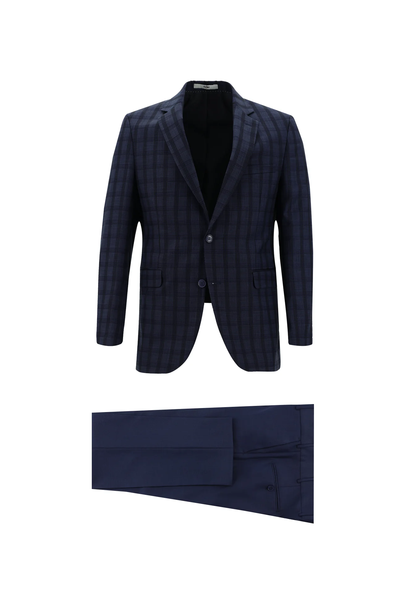 Açık Lacivert 7 Drop Slim Fit Dar Kesim Kombinli Ekose Takım Elbise