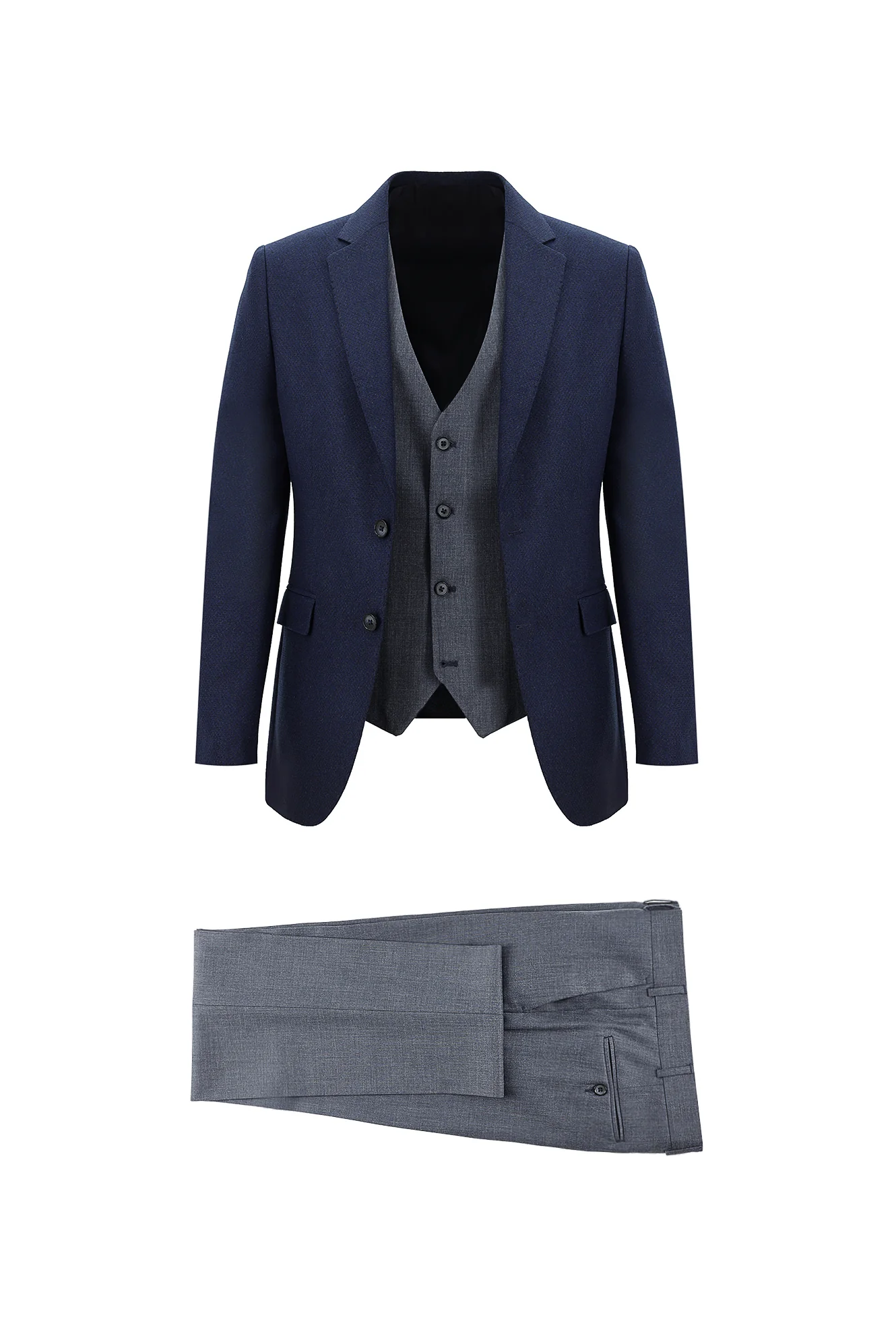 Açık Lacivert 7 Drop Slim Fit Dar Kesim Kombinli Yelekli Takım Elbise
