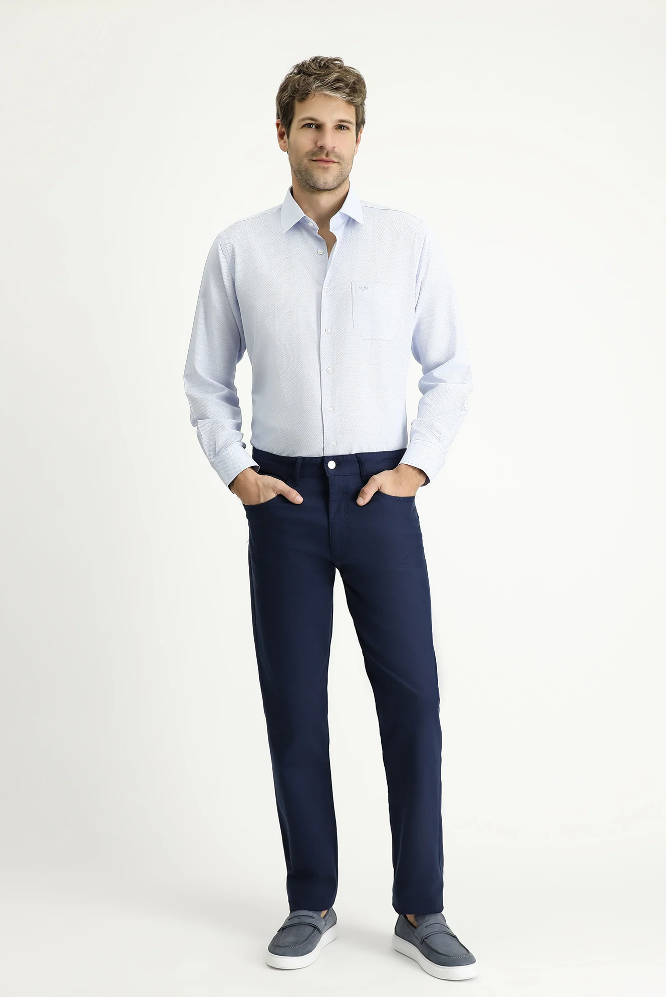 Açık Lacivert Slim Fit Dar Kesim Likralı Kanvas / Chino Pantolon