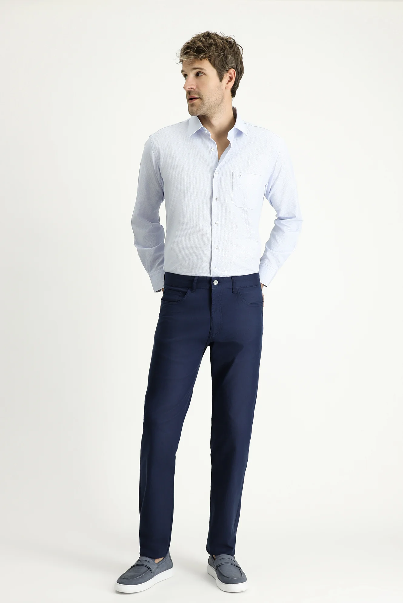 Açık Lacivert Slim Fit Dar Kesim Likralı Kanvas / Chino Pantolon - Image 2