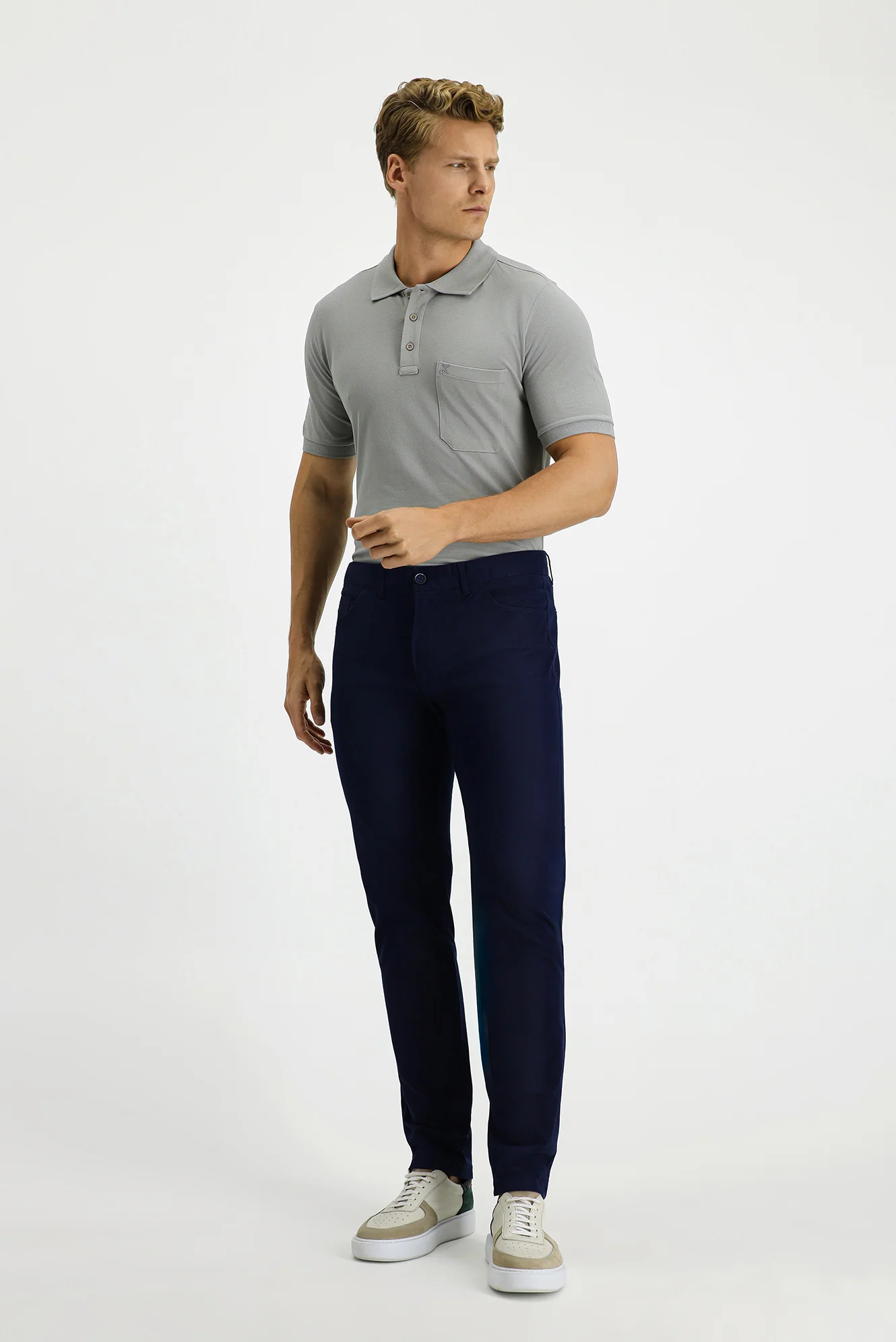 Açık Lacivert Slim Fit Dar Kesim Likralı Yandan Cepli Kanvas / Chino Pantolon - Image 2
