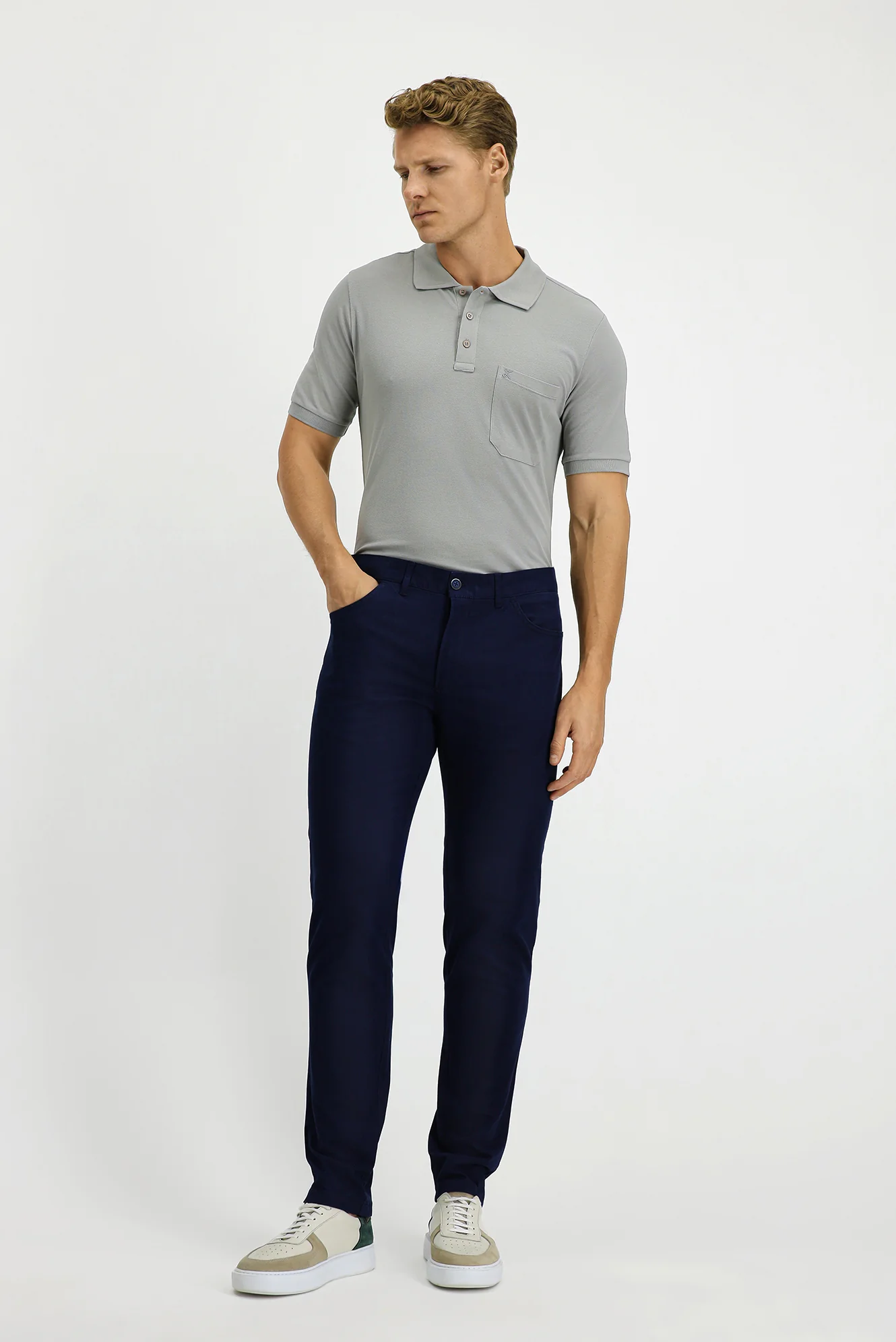 Açık Lacivert Slim Fit Dar Kesim Likralı Yandan Cepli Kanvas / Chino Pantolon - Image 3