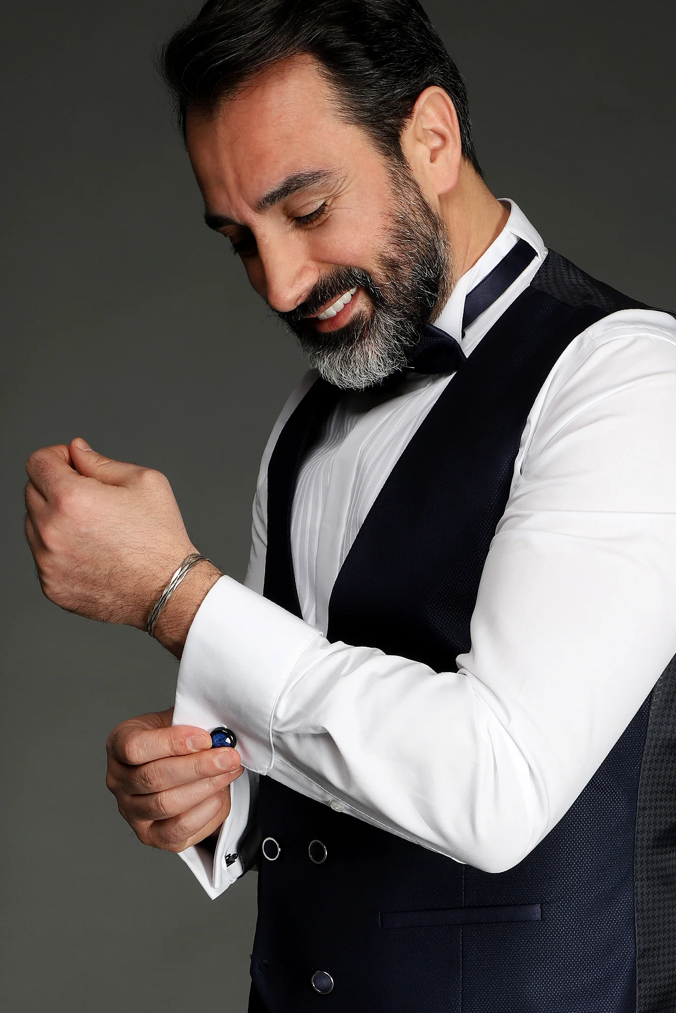 Açık Lacivert 7 Drop Slim Fit Dar Kesim Şal Yaka Yelekli Smokin & Damatlık - Image 2