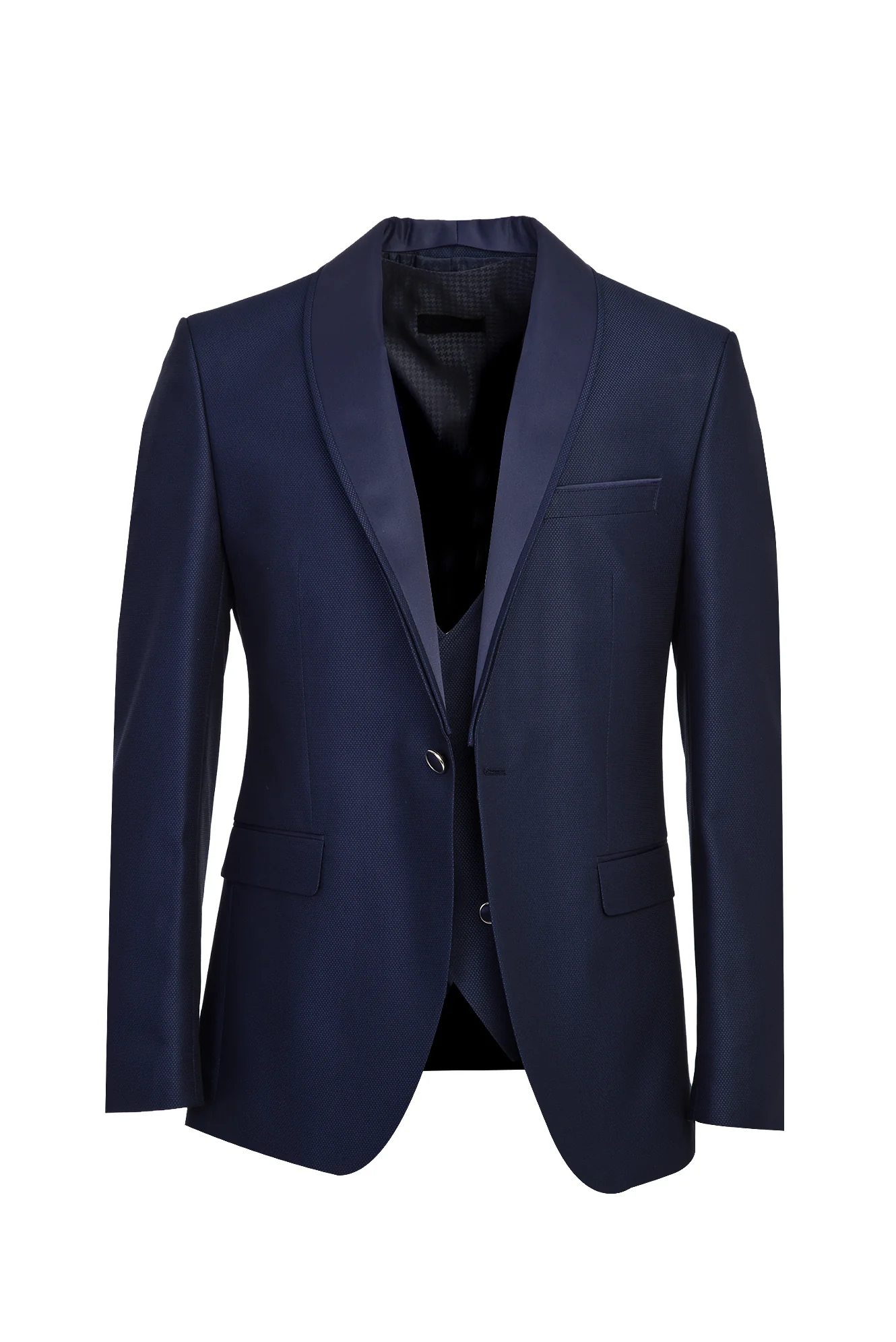 Açık Lacivert 7 Drop Slim Fit Dar Kesim Şal Yaka Yelekli Smokin & Damatlık - Image 4