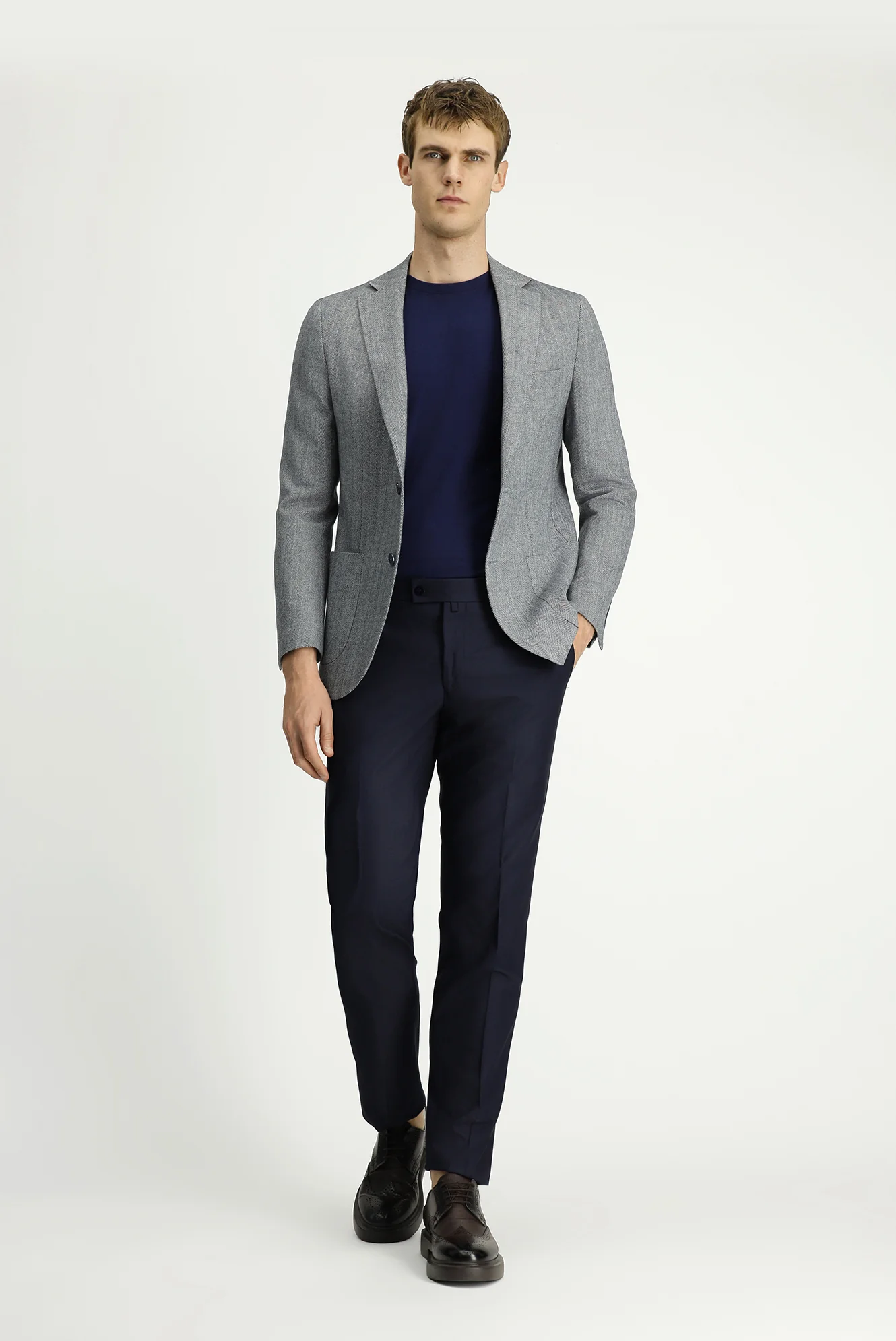 Açık Lacivert 7 Drop Slim Fit Dar Kesim Yünlü Desenli Spor Ceket - Image 2