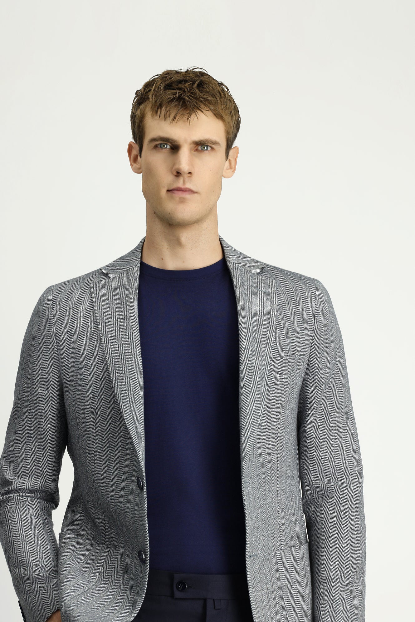 Açık Lacivert 7 Drop Slim Fit Dar Kesim Yünlü Desenli Spor Ceket - Image 4