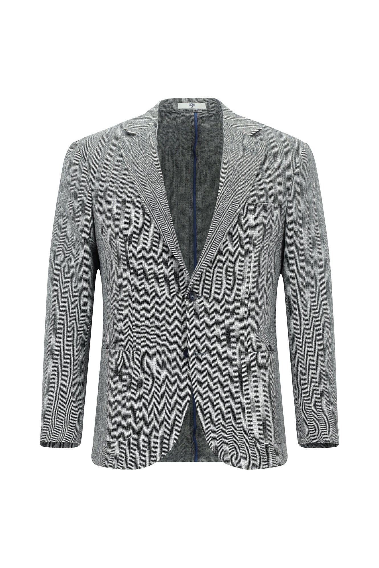 Açık Lacivert 7 Drop Slim Fit Dar Kesim Yünlü Desenli Spor Ceket - Image 7