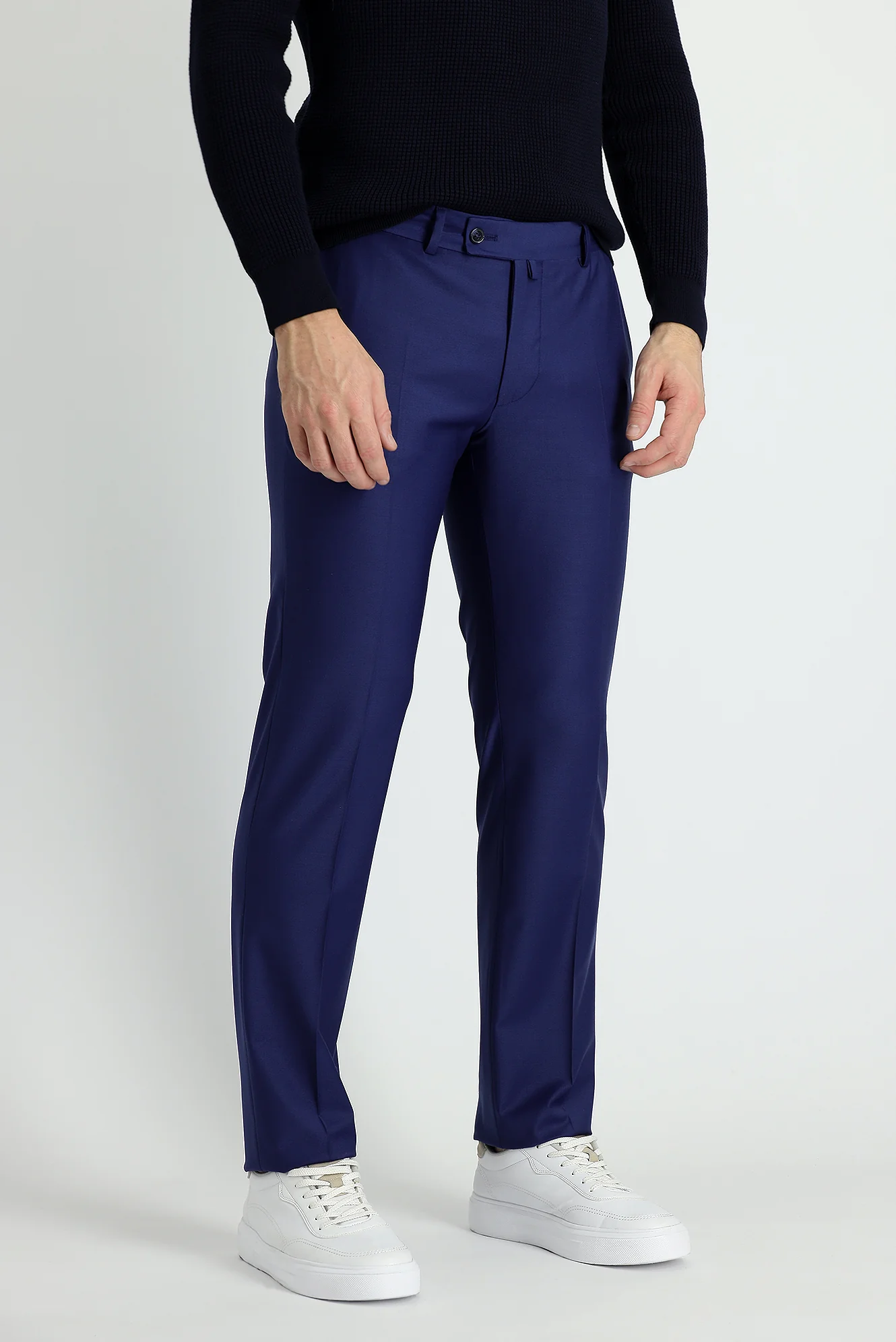 Açık Lacivert 7 Drop Slim Fit Dar Kesim Yünlü Klasik Kumaş Pantolon - Image 2