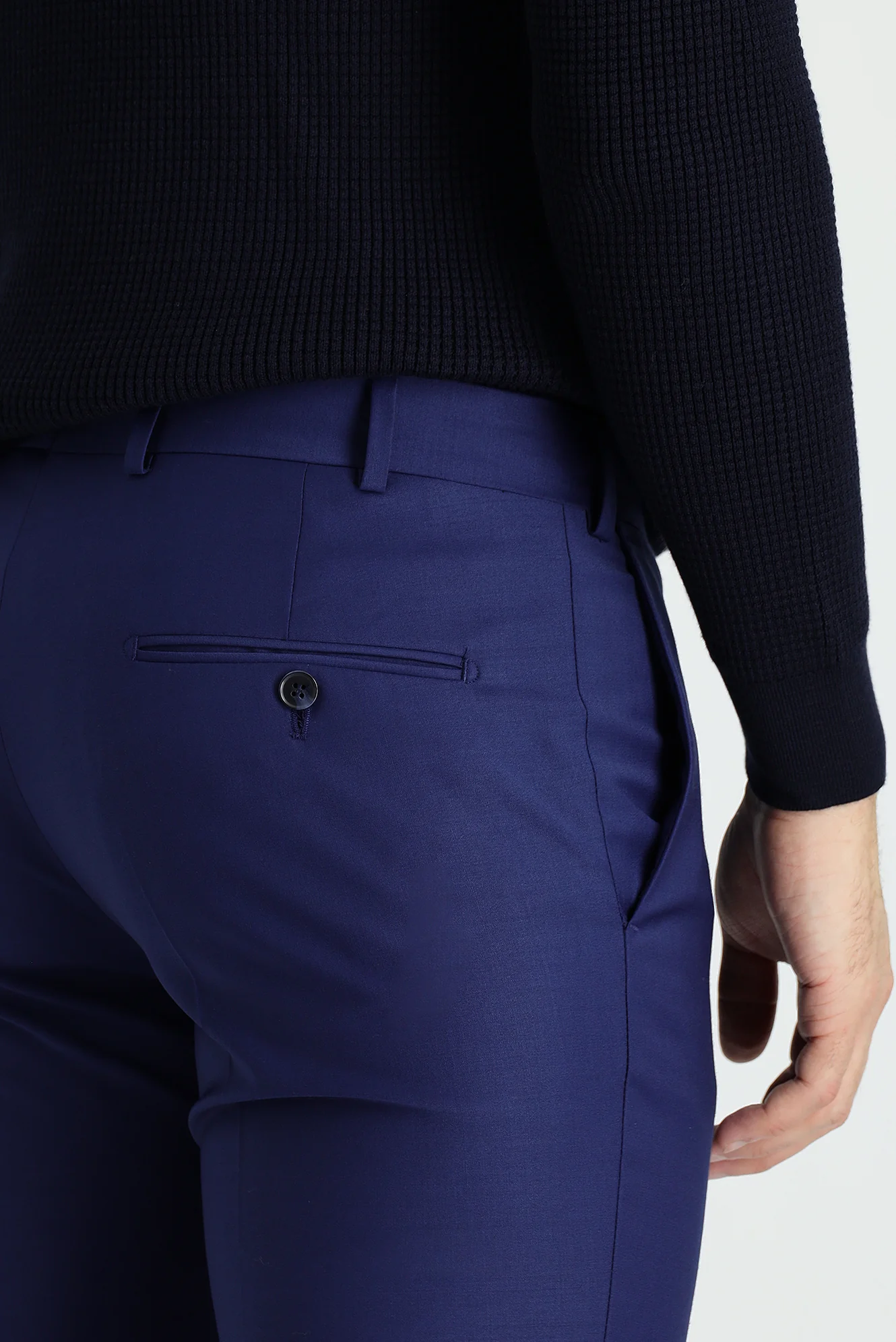 Açık Lacivert 7 Drop Slim Fit Dar Kesim Yünlü Klasik Kumaş Pantolon - Image 4