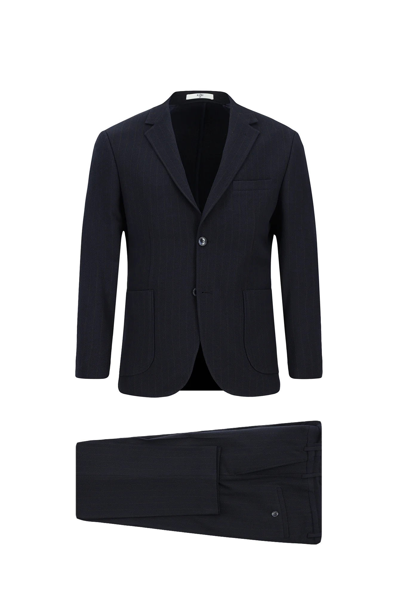 Açık Lacivert 7 Drop Slim Fit Dar Kesim Çizgili Beli İpli Spor Takım Elbise