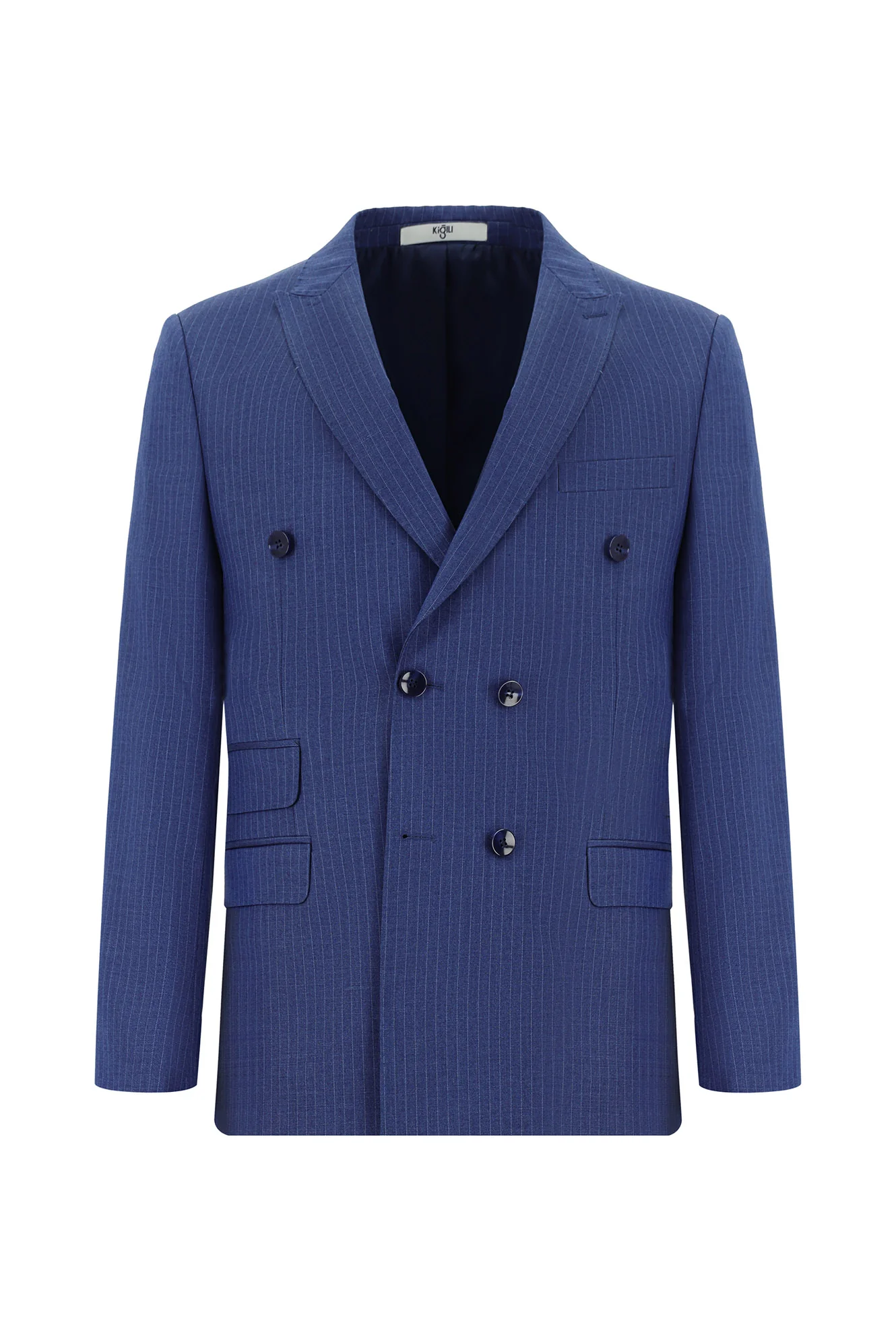 Açık Lacivert 7 Drop Super Slim Fit Eksra Dar Kesim Çizgili Kruvaze Takım Elbise - Image 2